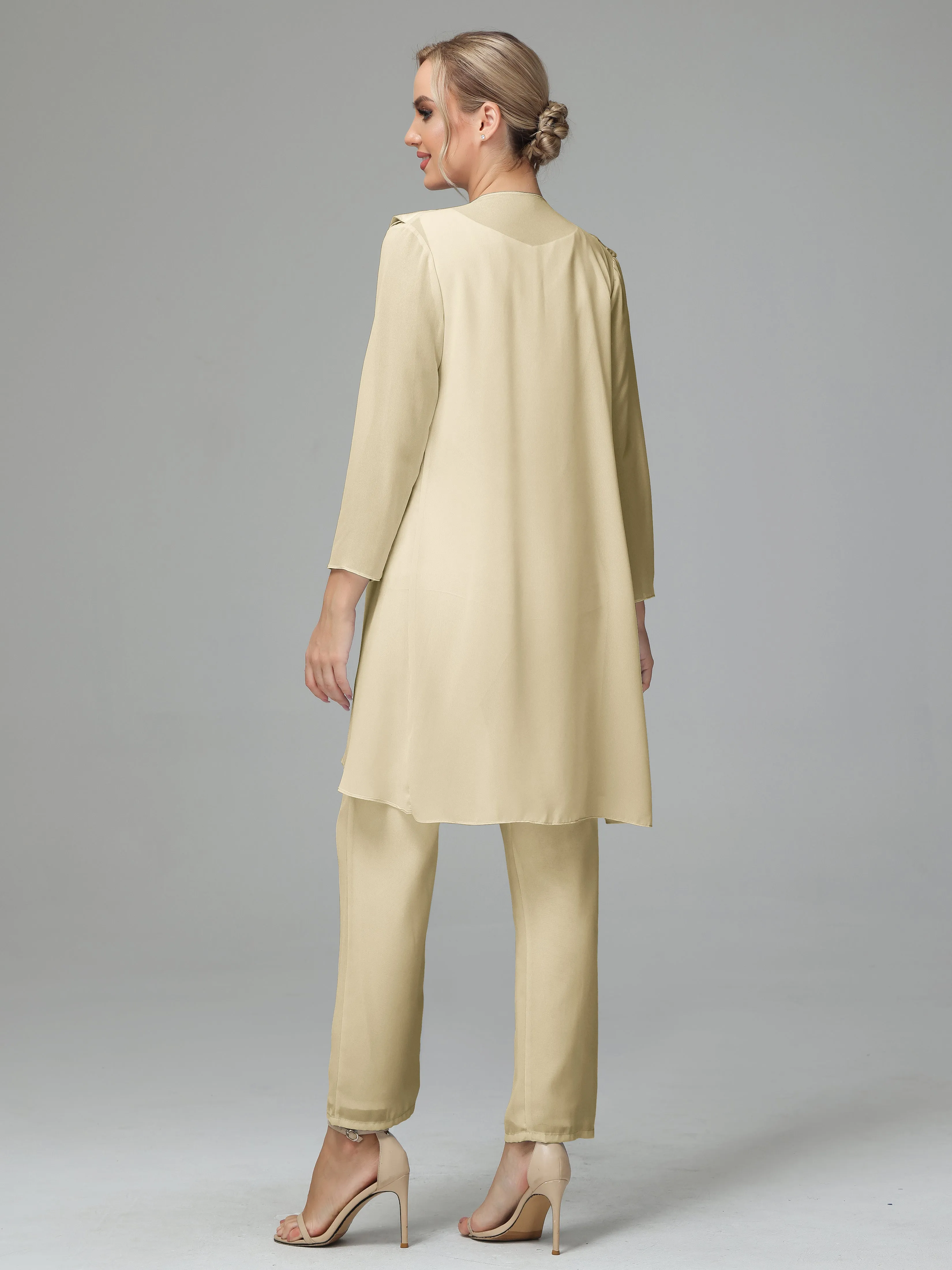 3 Pieces Chiffon Elegant Mother Of The Bride Dress Pants Suits