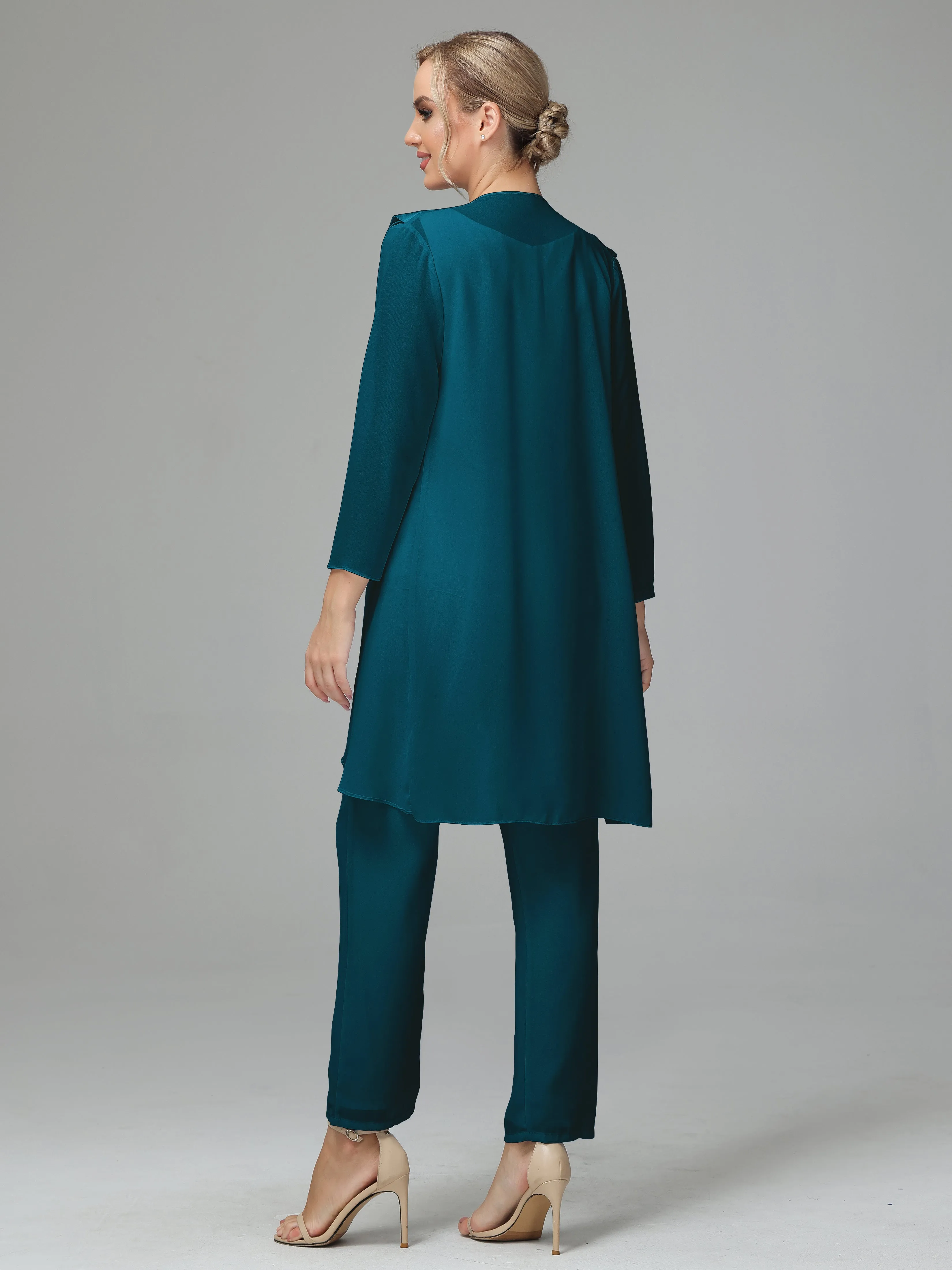 3 Pieces Chiffon Elegant Mother Of The Bride Dress Pants Suits