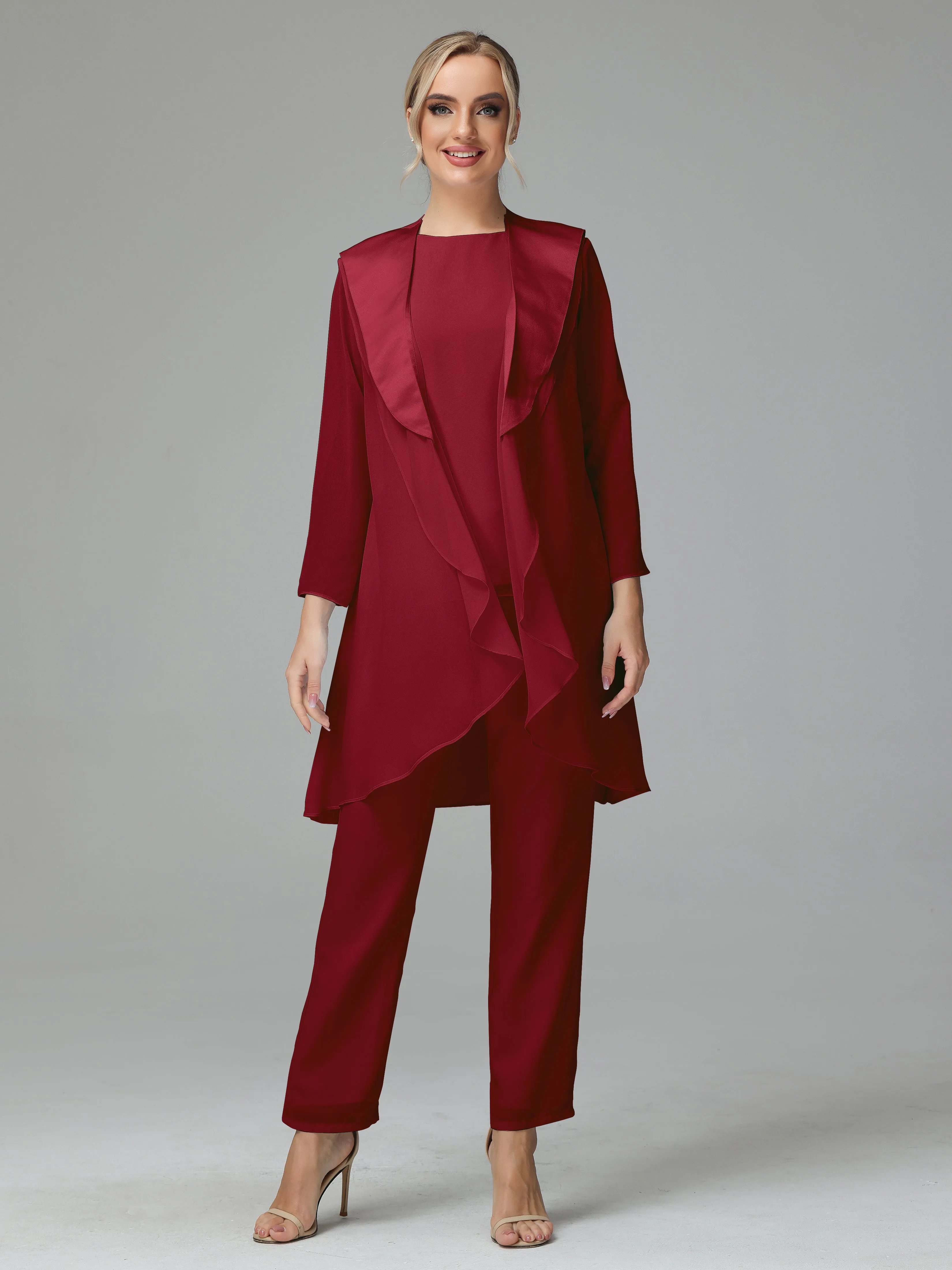 3 Pieces Chiffon Elegant Mother Of The Bride Dress Pants Suits