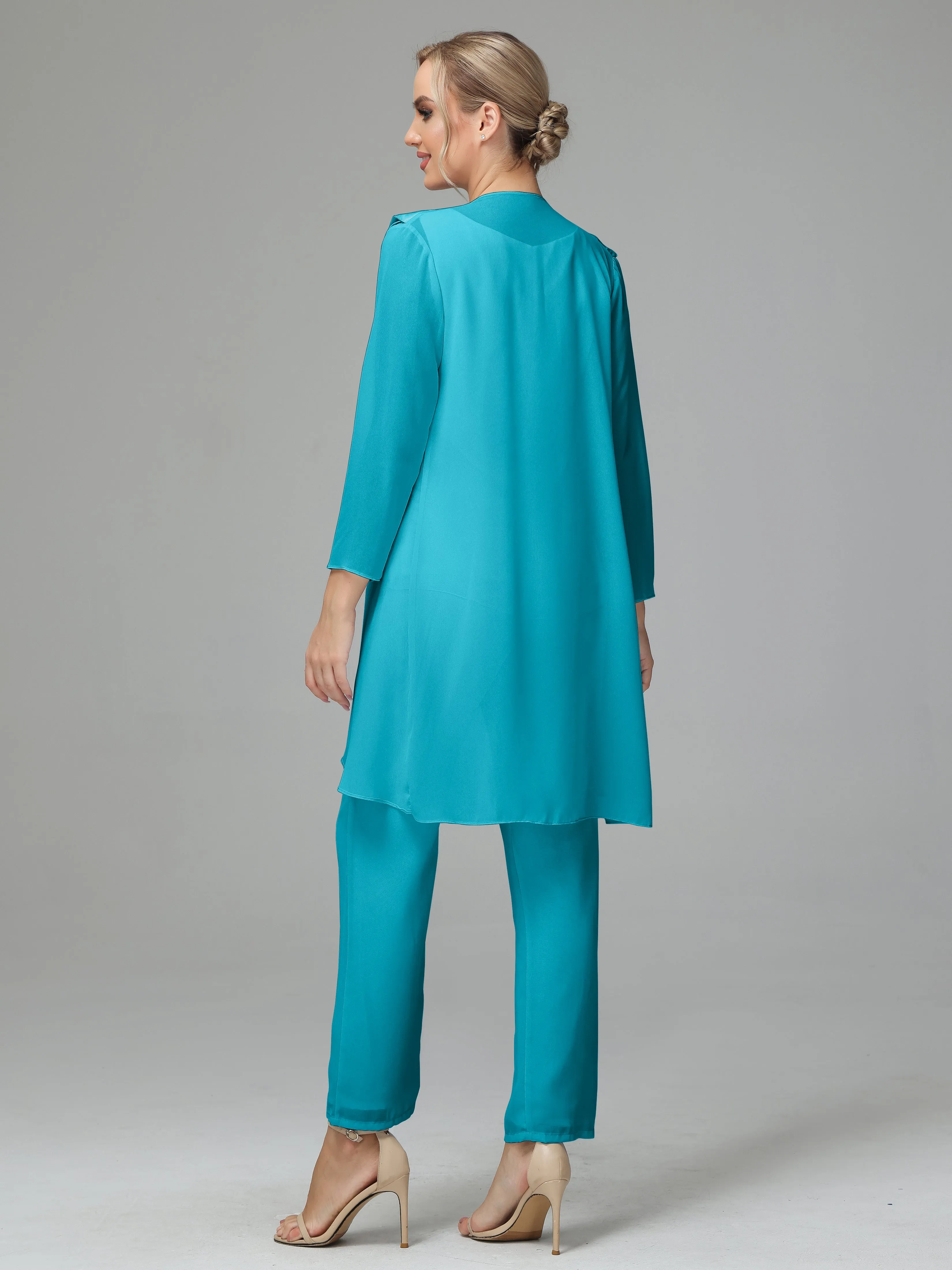 3 Pieces Chiffon Elegant Mother Of The Bride Dress Pants Suits