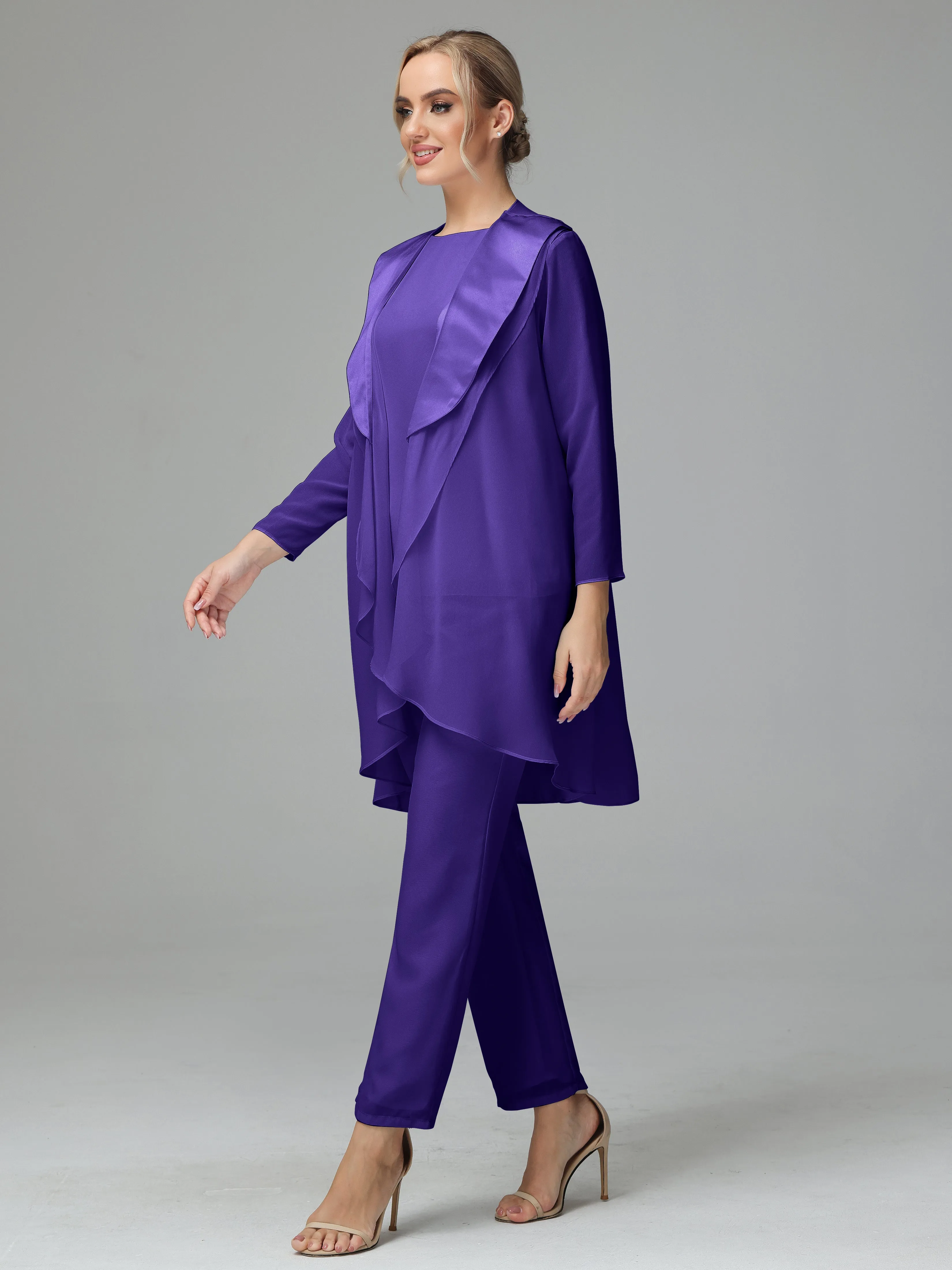 3 Pieces Chiffon Elegant Mother Of The Bride Dress Pants Suits
