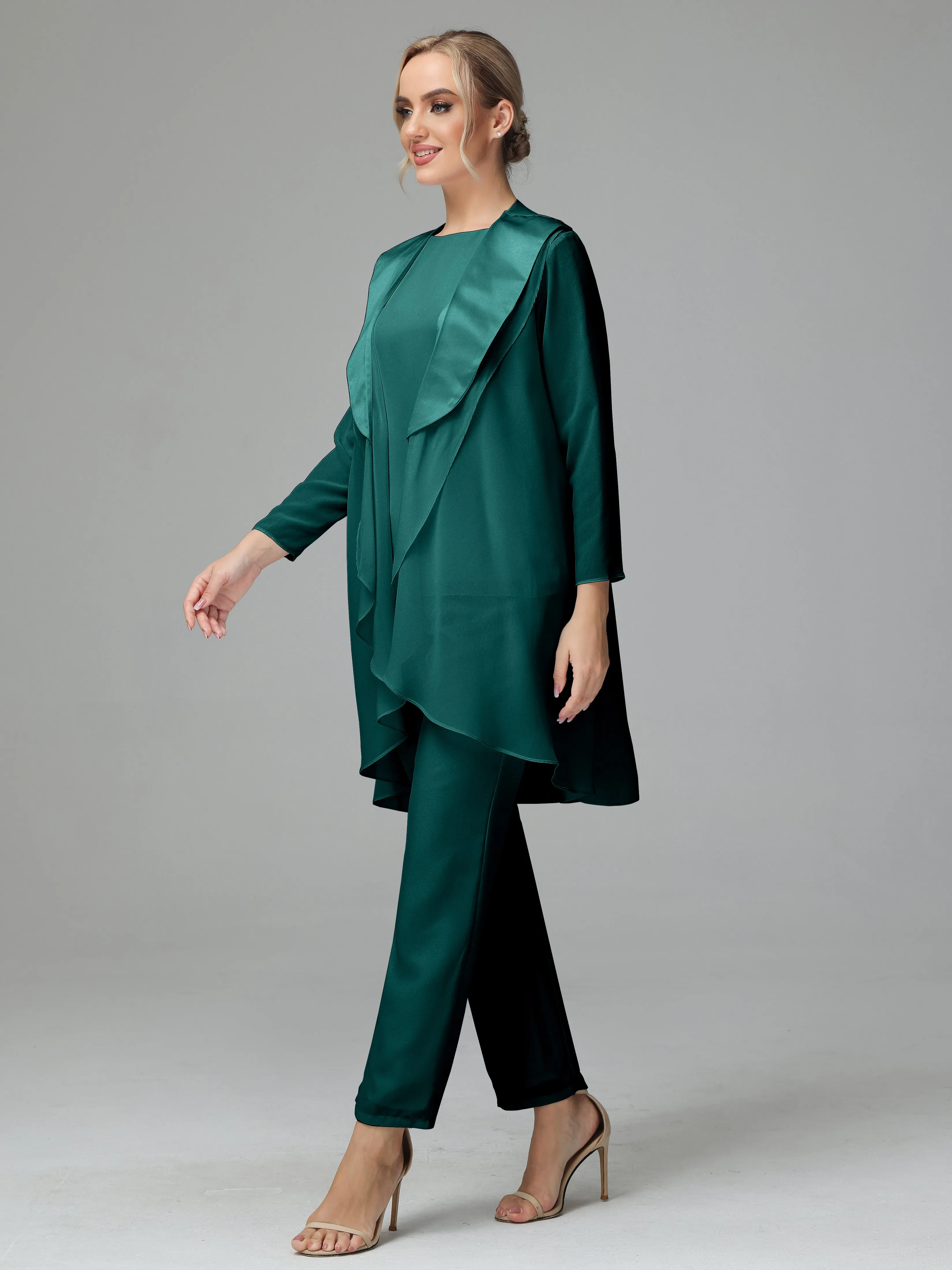3 Pieces Chiffon Elegant Mother Of The Bride Dress Pants Suits