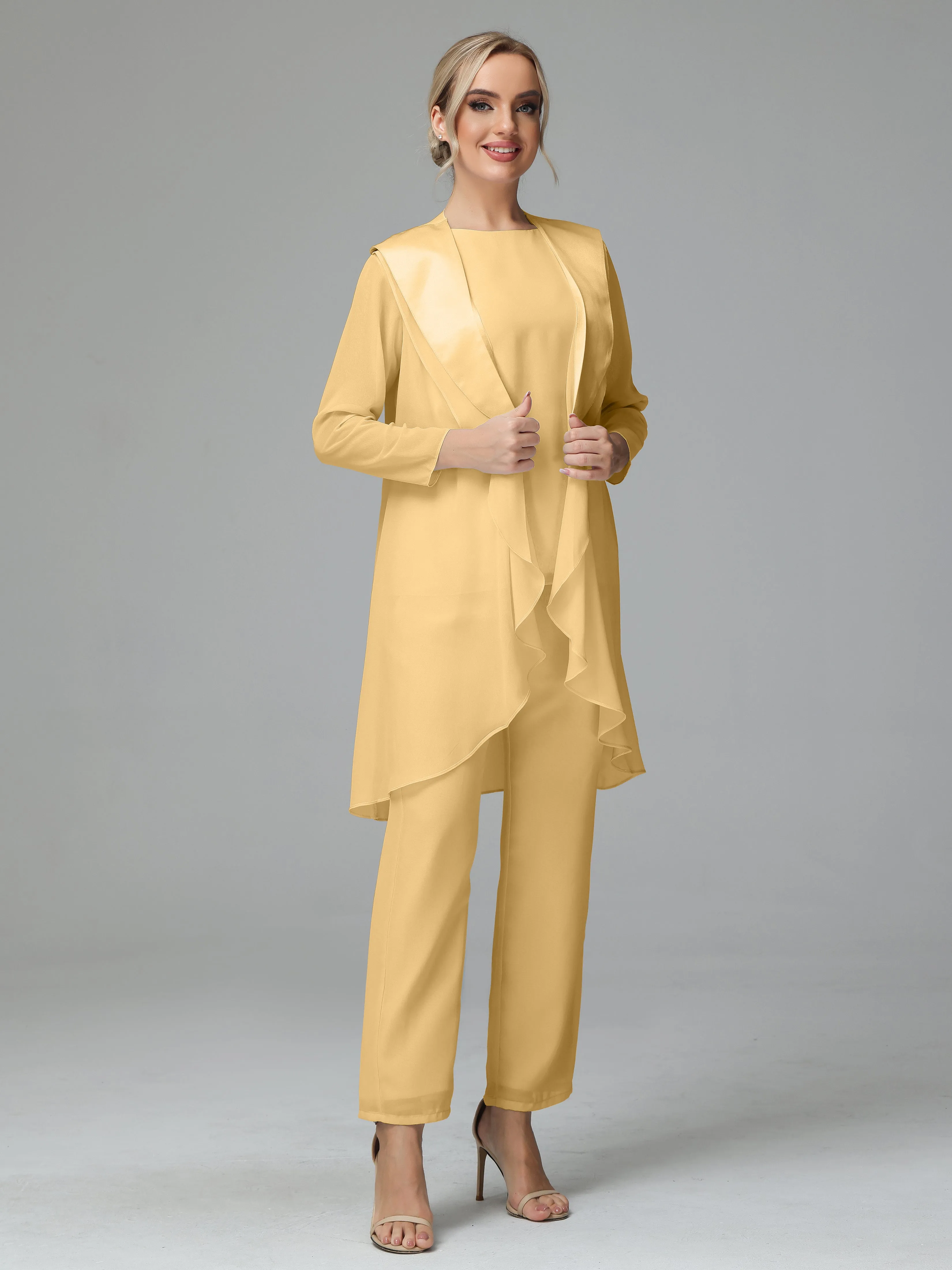 3 Pieces Chiffon Elegant Mother Of The Bride Dress Pants Suits
