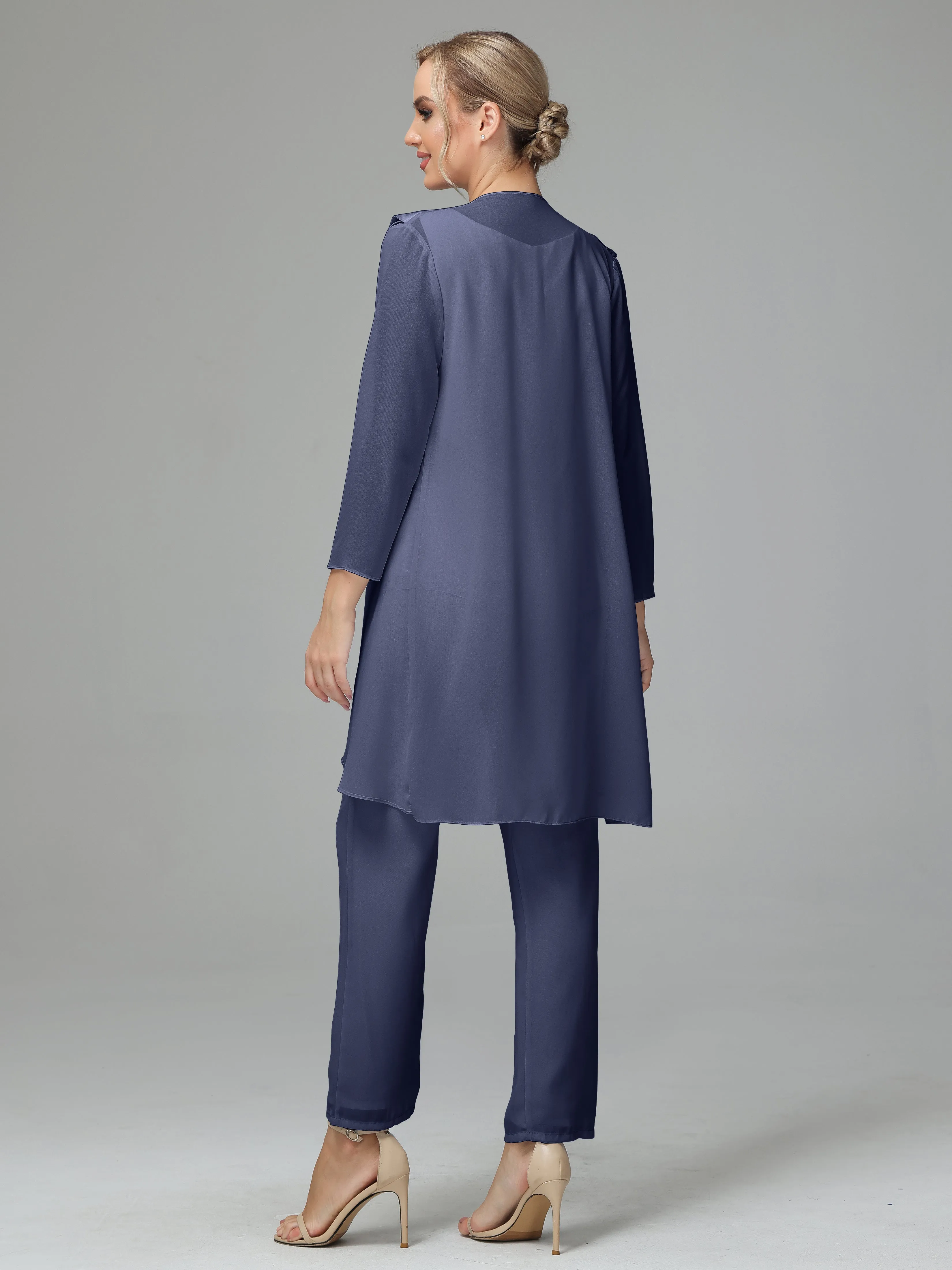 3 Pieces Chiffon Elegant Mother Of The Bride Dress Pants Suits