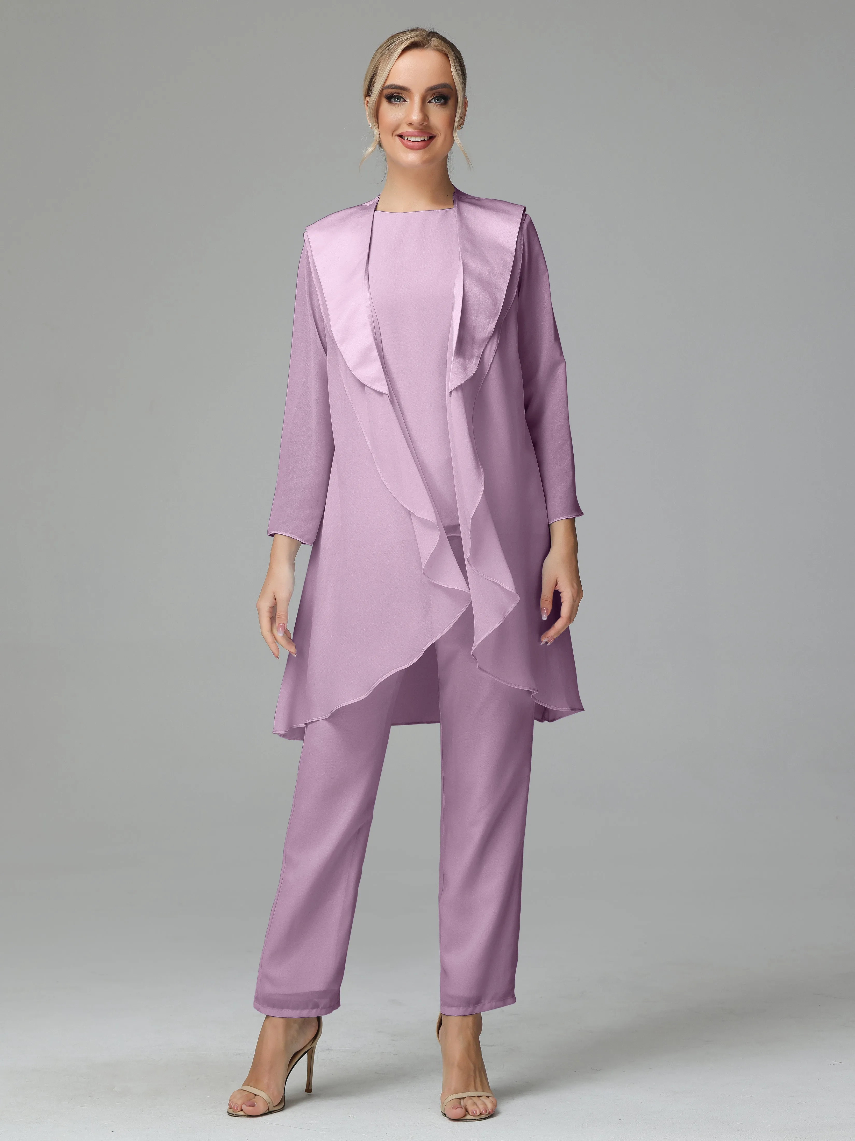 3 Pieces Chiffon Elegant Mother Of The Bride Dress Pants Suits