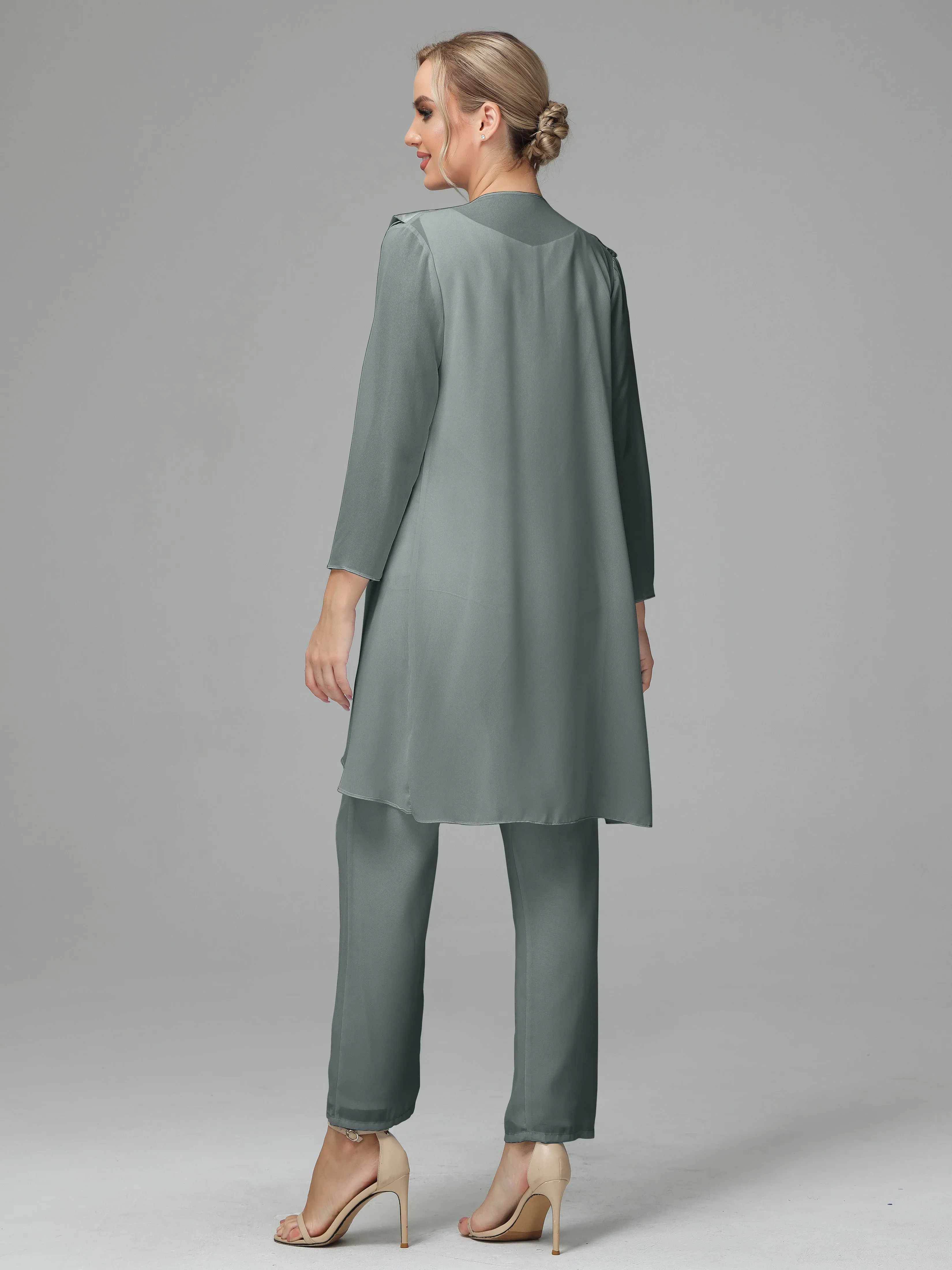 3 Pieces Chiffon Elegant Mother Of The Bride Dress Pants Suits