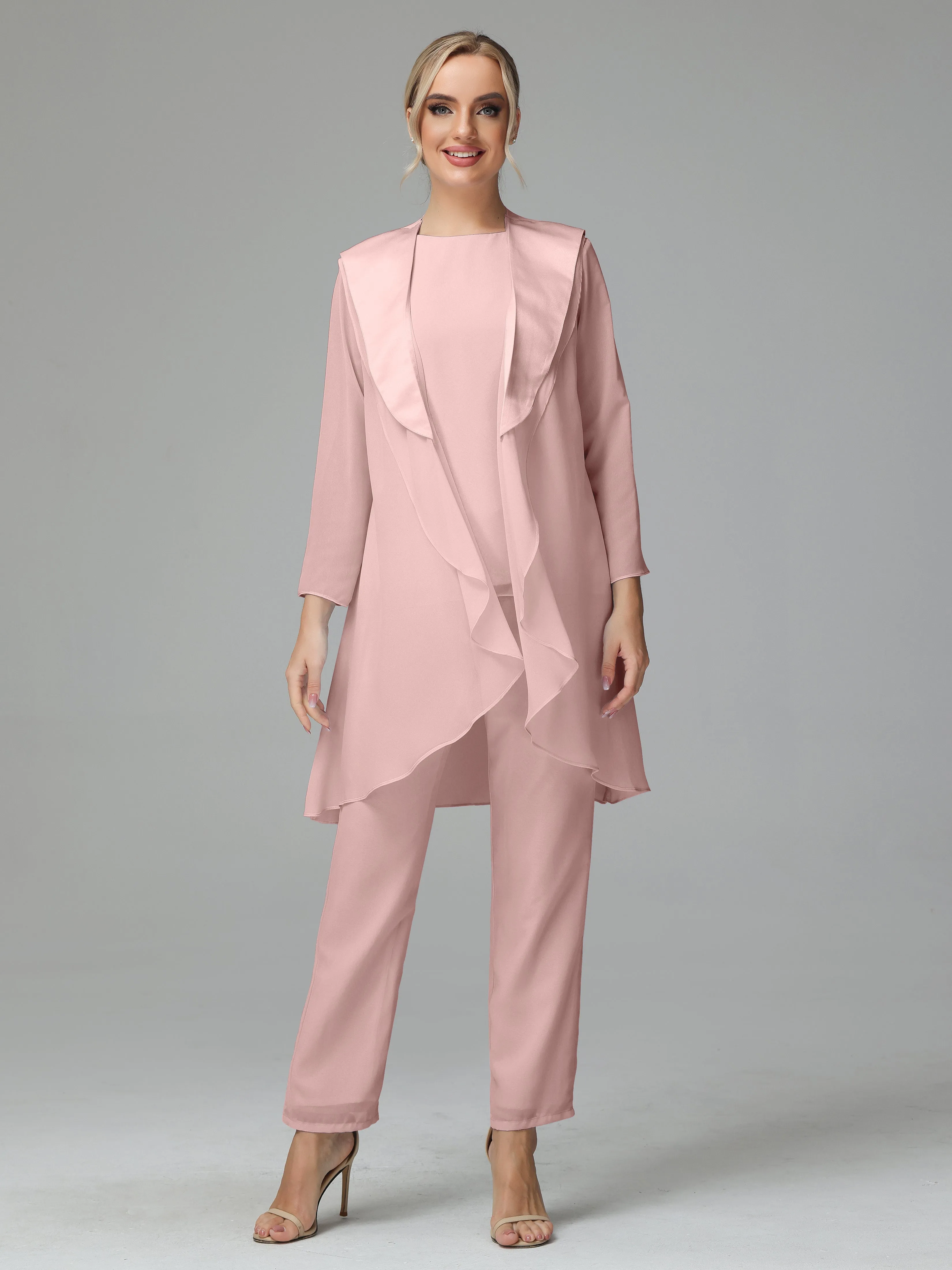 3 Pieces Chiffon Elegant Mother Of The Bride Dress Pants Suits