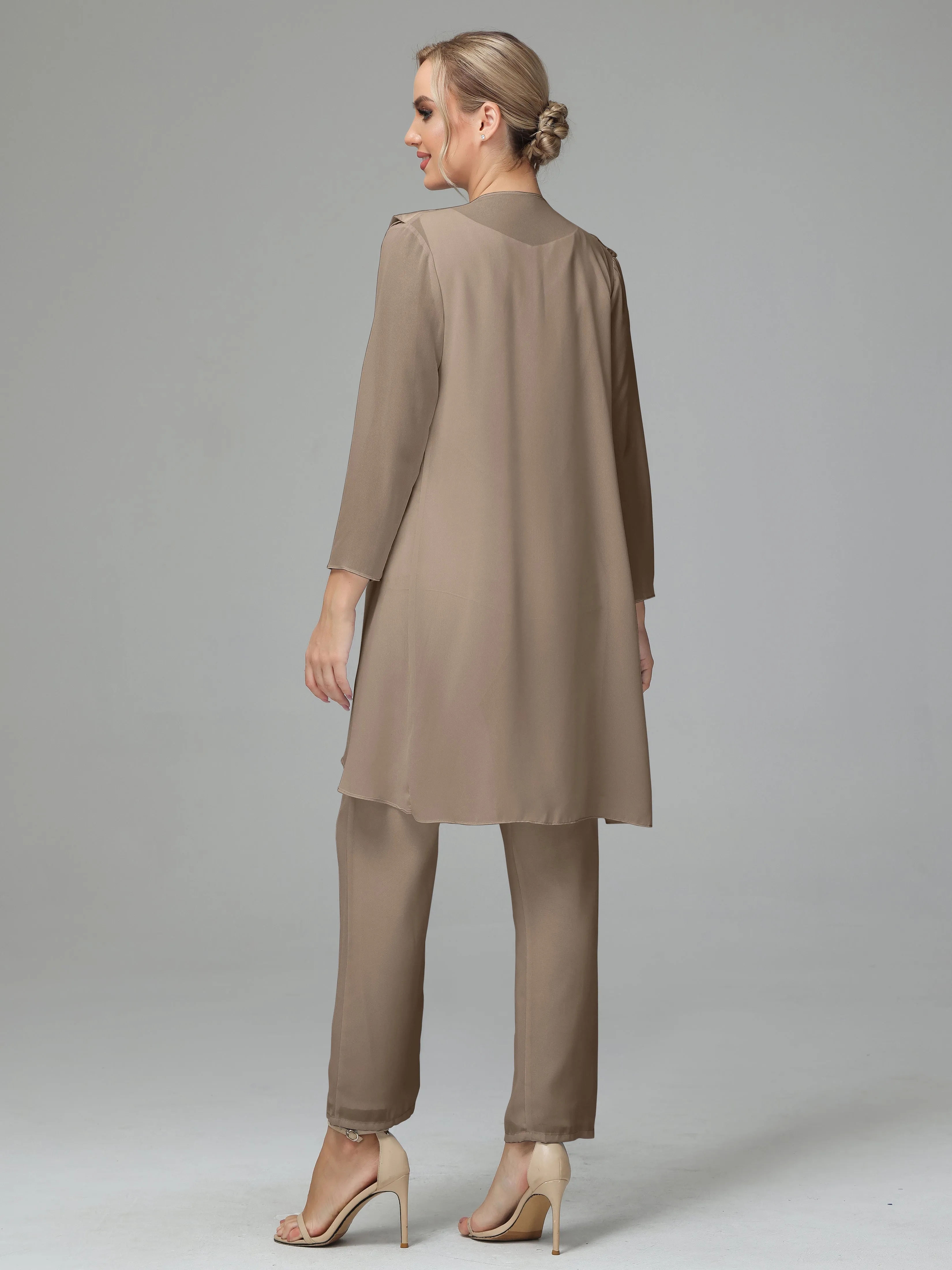 3 Pieces Chiffon Elegant Mother Of The Bride Dress Pants Suits