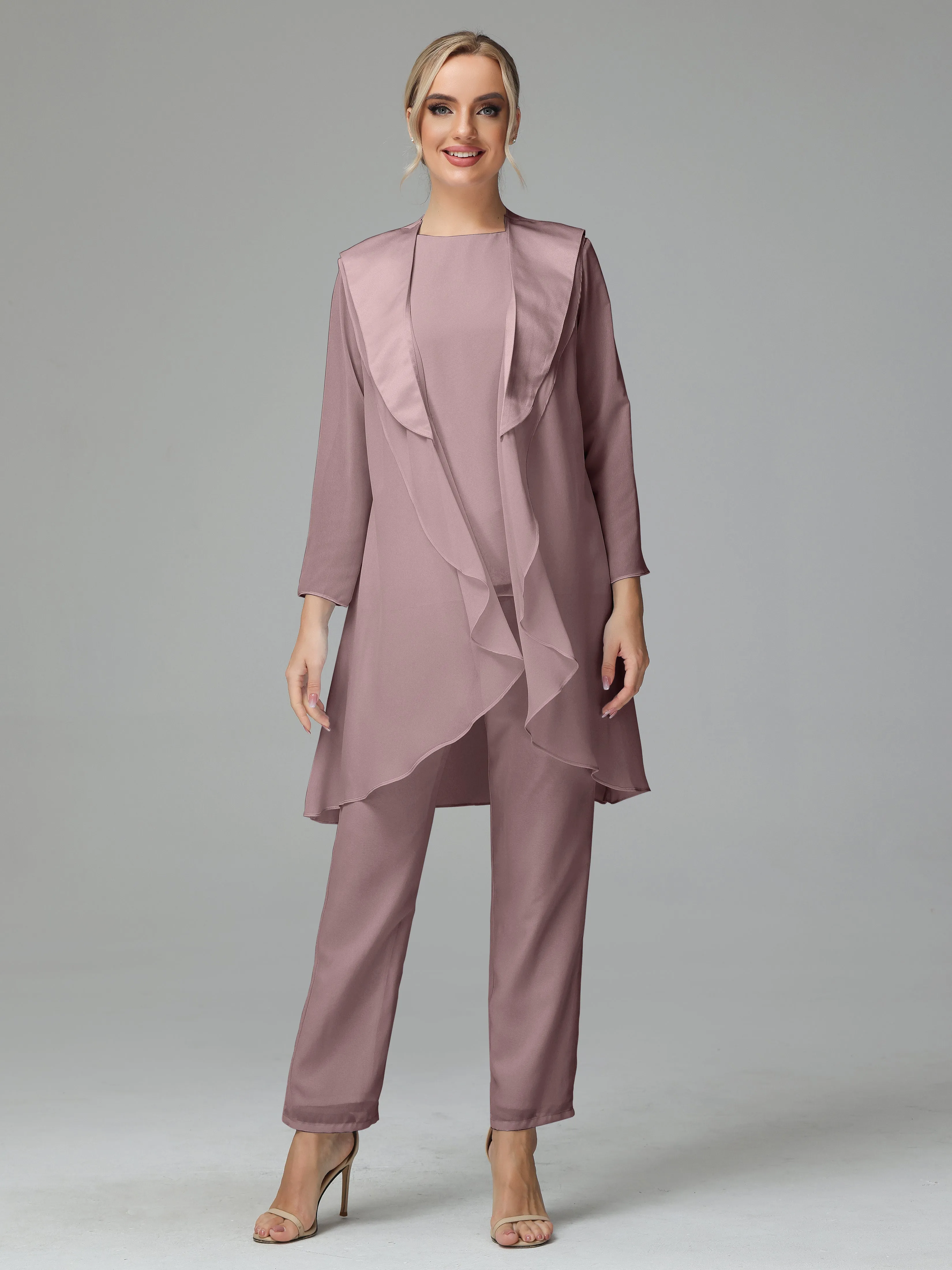 3 Pieces Chiffon Elegant Mother Of The Bride Dress Pants Suits