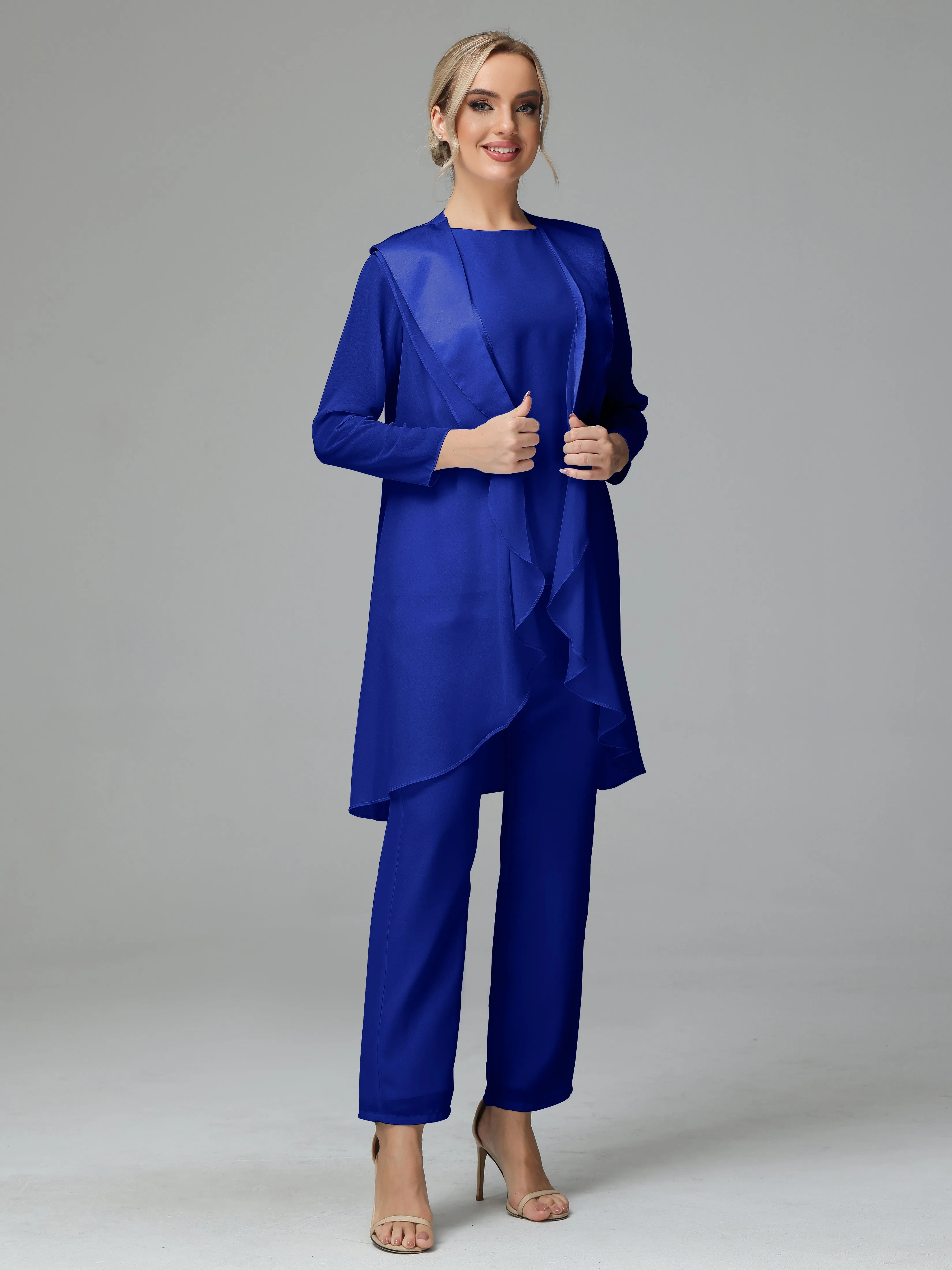 3 Pieces Chiffon Elegant Mother Of The Bride Dress Pants Suits