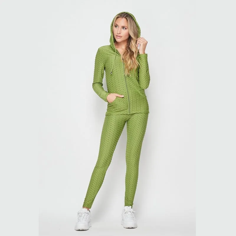 Active Brazilian Zip Up Hoodie Butt Lift Leggings Pants Set