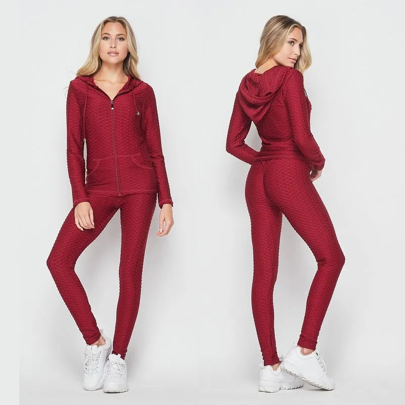 Active Brazilian Zip Up Hoodie Butt Lift Leggings Pants Set