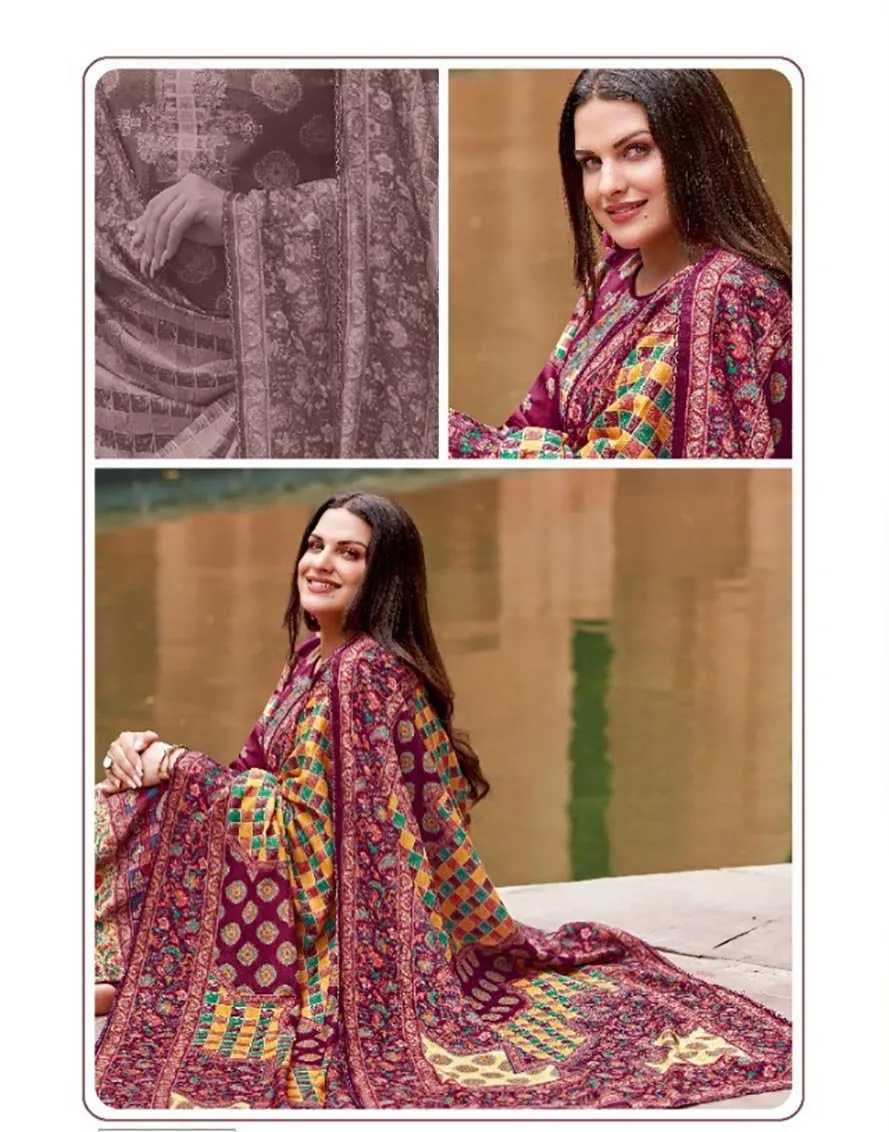 Alok Woolen Pashmina Purple Winter Unstitched Suit With Dupatta