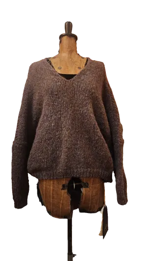 Alpaca hand knit batwing sweater - V neckline jewell