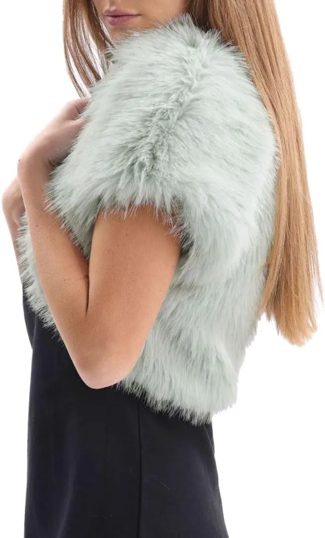 Amazhiyu Women Faux Fur Bolero Shrug Cap Sleeve Crop Cardigan for Evening Dress