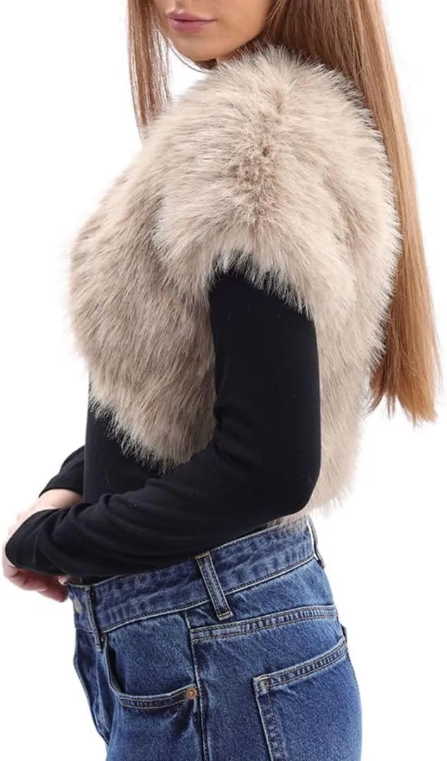 Amazhiyu Women Faux Fur Bolero Shrug Cap Sleeve Crop Cardigan for Evening Dress
