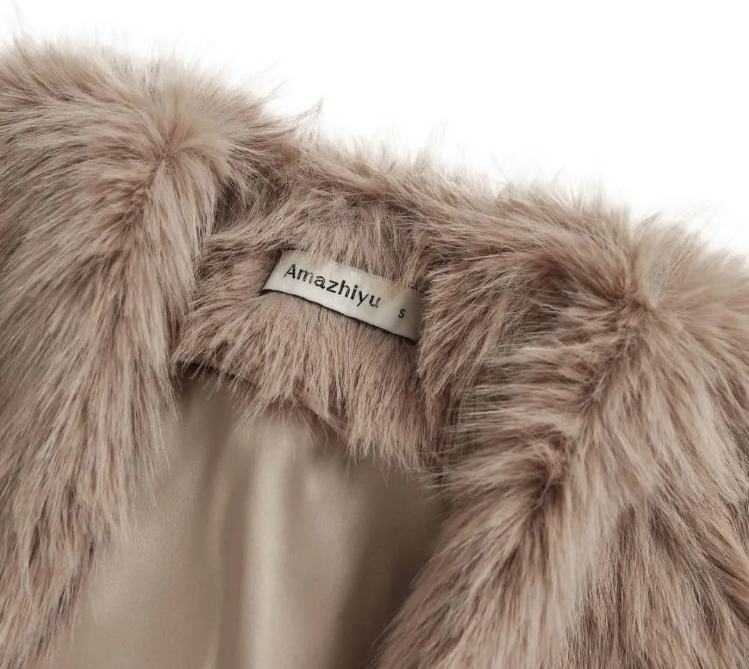 Amazhiyu Women Faux Fur Bolero Shrug Cap Sleeve Crop Cardigan for Evening Dress