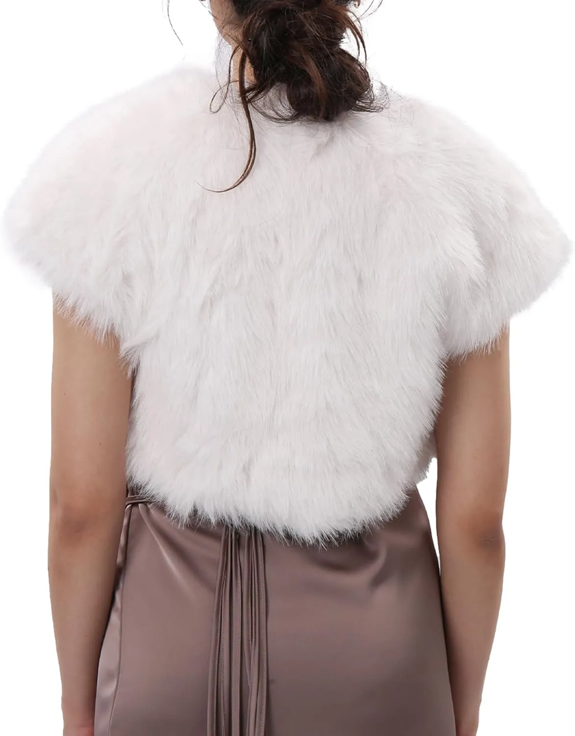 Amazhiyu Women Faux Fur Bolero Shrug Cap Sleeve Crop Cardigan for Evening Dress