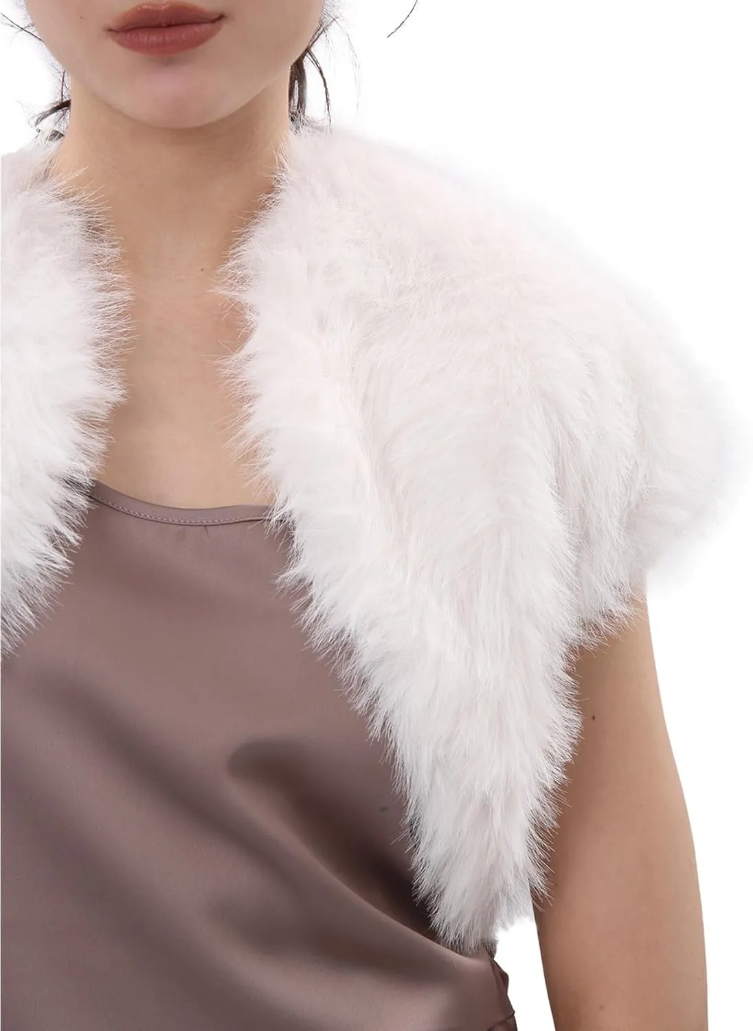 Amazhiyu Women Faux Fur Bolero Shrug Cap Sleeve Crop Cardigan for Evening Dress