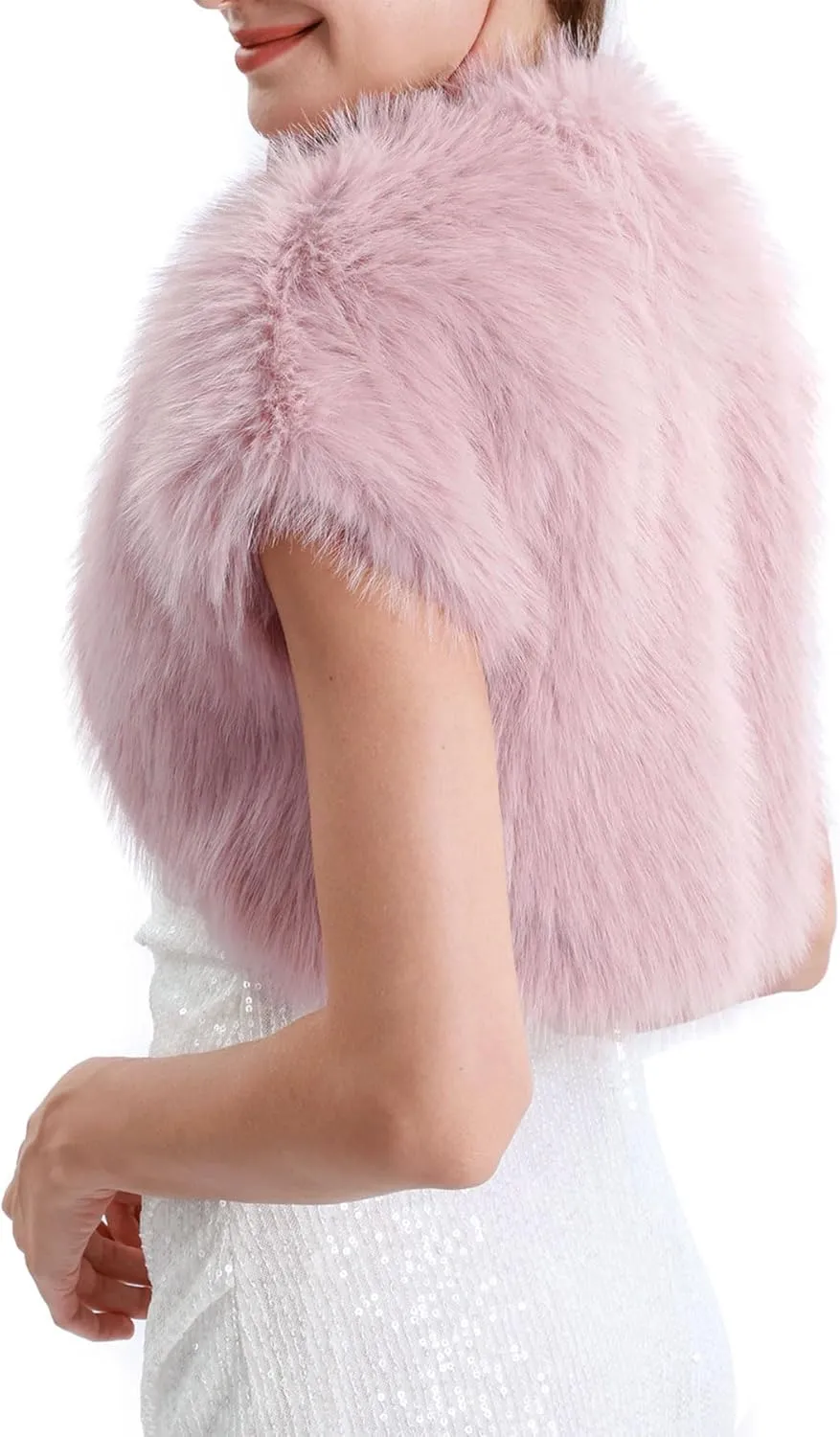 Amazhiyu Women Faux Fur Bolero Shrug Cap Sleeve Crop Cardigan for Evening Dress