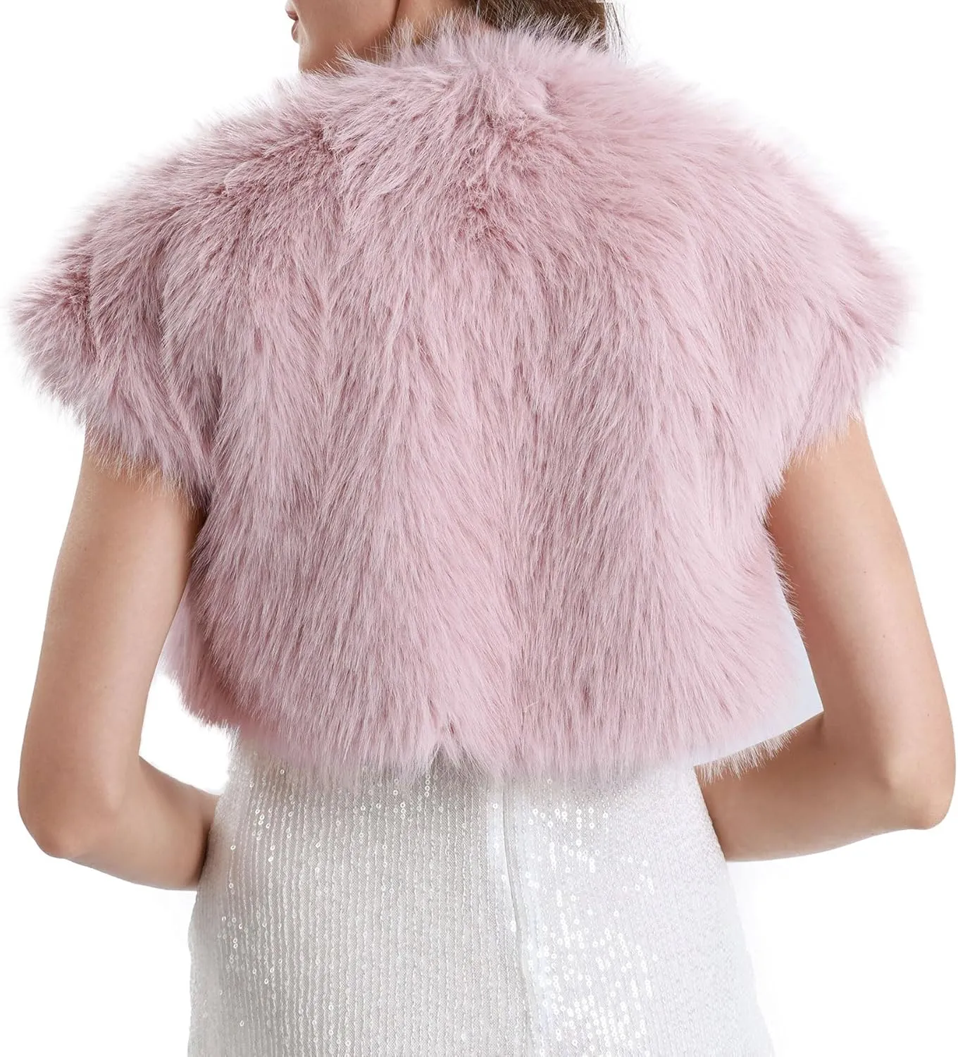 Amazhiyu Women Faux Fur Bolero Shrug Cap Sleeve Crop Cardigan for Evening Dress