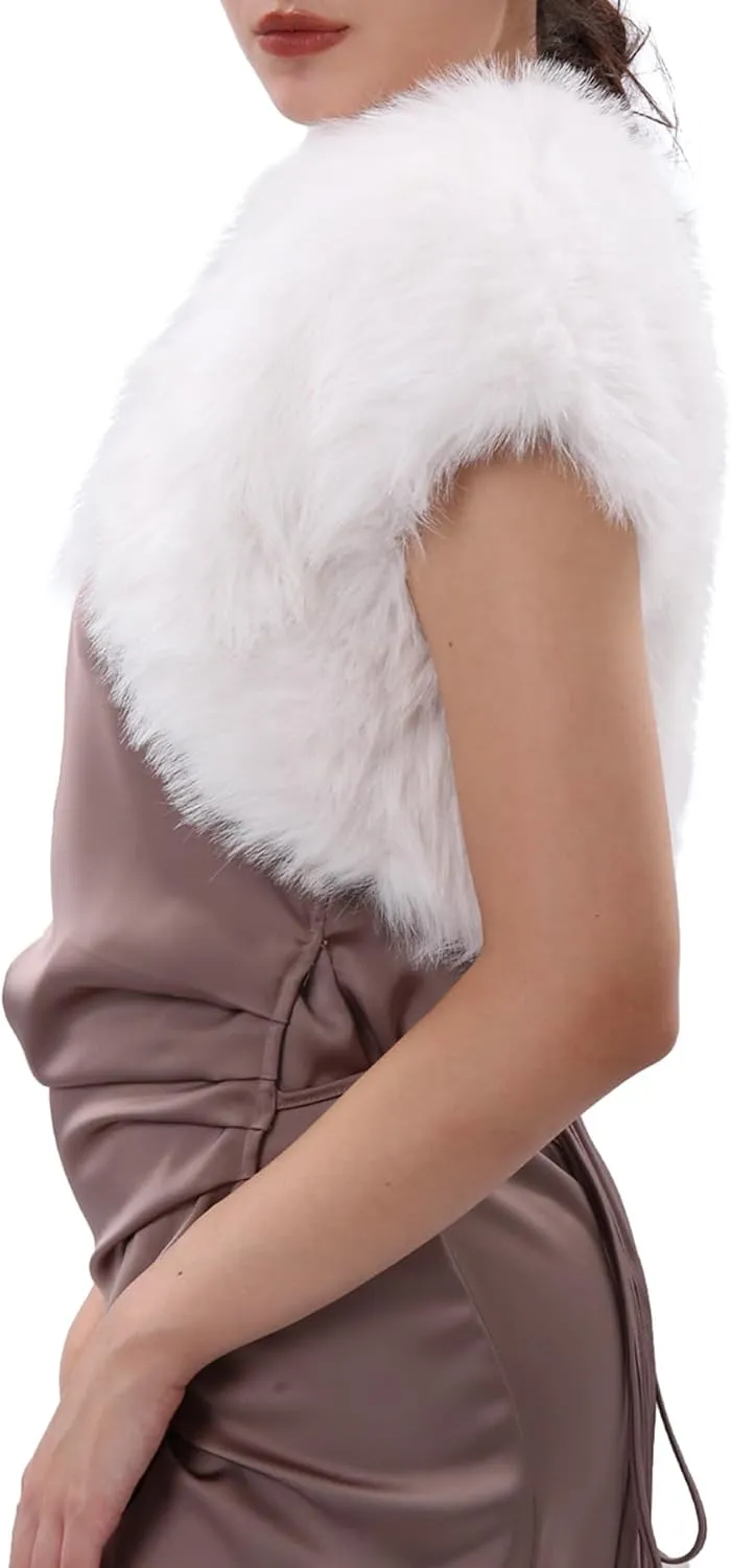 Amazhiyu Women Faux Fur Bolero Shrug Cap Sleeve Crop Cardigan for Evening Dress