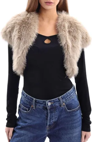 Amazhiyu Women Faux Fur Bolero Shrug Cap Sleeve Crop Cardigan for Evening Dress
