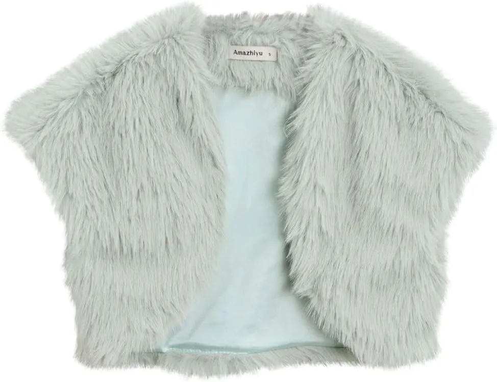 Amazhiyu Women Faux Fur Bolero Shrug Cap Sleeve Crop Cardigan for Evening Dress