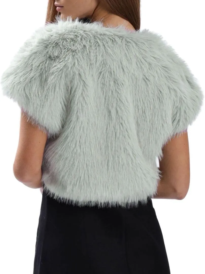 Amazhiyu Women Faux Fur Bolero Shrug Cap Sleeve Crop Cardigan for Evening Dress