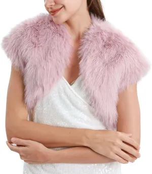 Amazhiyu Women Faux Fur Bolero Shrug Cap Sleeve Crop Cardigan for Evening Dress