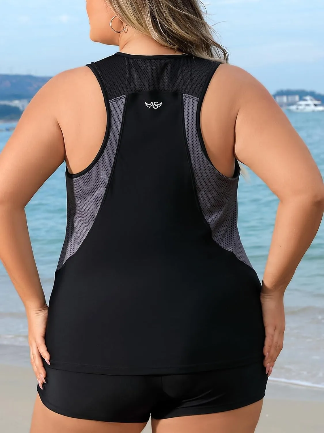 Angel season Plus Size Tankini Swimsuits for Women Zippered Two Piece with Shorts-Recommend Smaller One