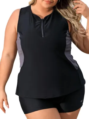 Angel season Plus Size Tankini Swimsuits for Women Zippered Two Piece with Shorts-Recommend Smaller One