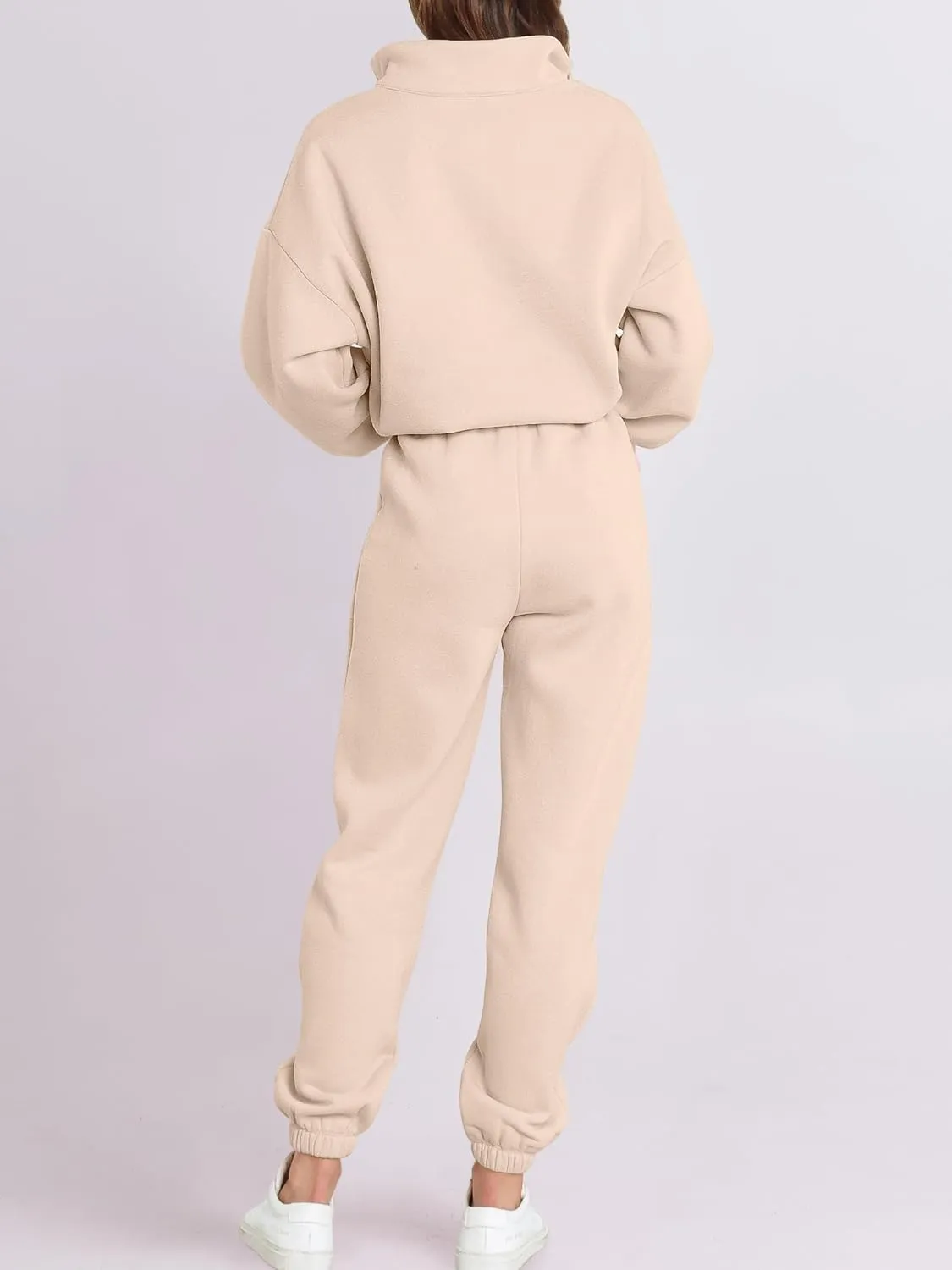 ANRABESS Women 2 Piece Outfits Sweatsuit Oversized Half Zip Sweatshirt Jogger Sweatpants Tracksuit Lounge Set 2025 Clothes
