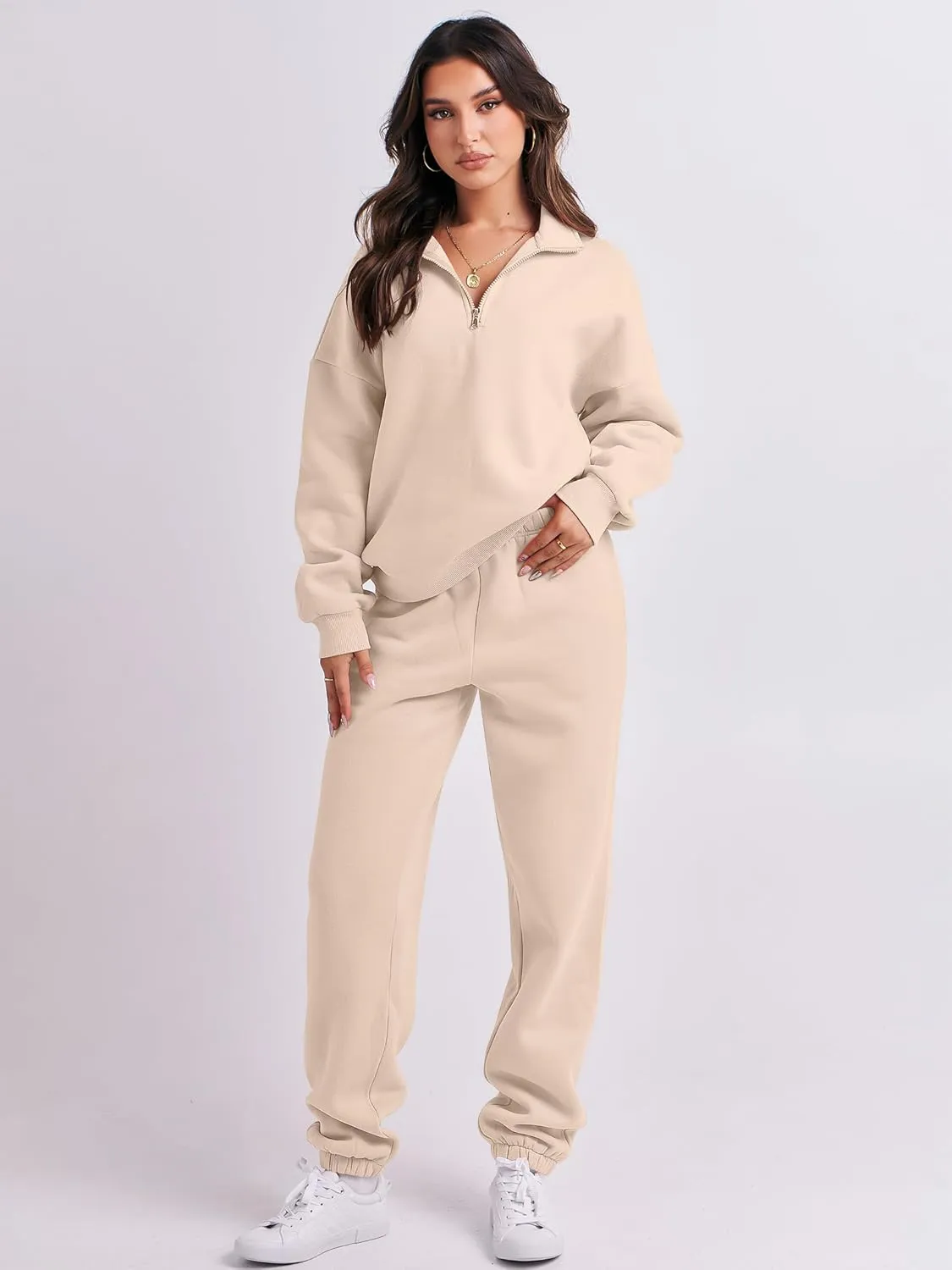 ANRABESS Women 2 Piece Outfits Sweatsuit Oversized Half Zip Sweatshirt Jogger Sweatpants Tracksuit Lounge Set 2025 Clothes
