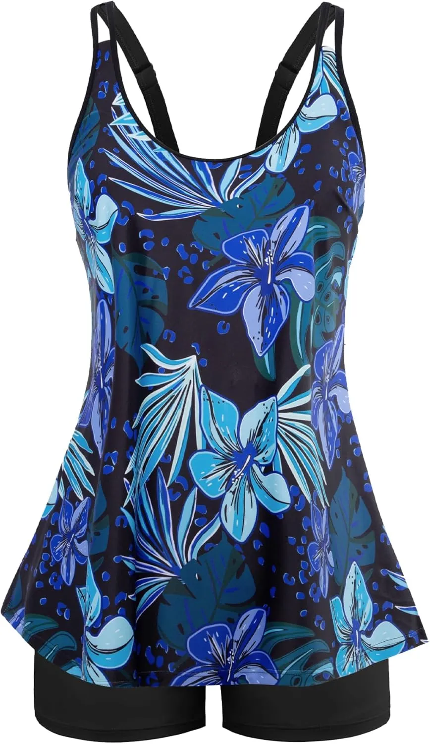 Arolina Tankini Swimsuits for Women Tummy Control Two Piece Bathing Suits Flowy Swim Tops with Boy Shorts