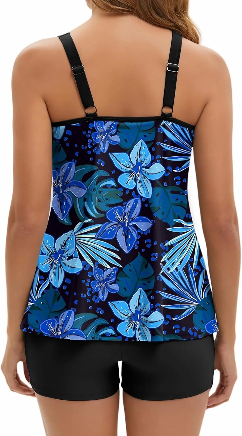 Arolina Tankini Swimsuits for Women Tummy Control Two Piece Bathing Suits Flowy Swim Tops with Boy Shorts
