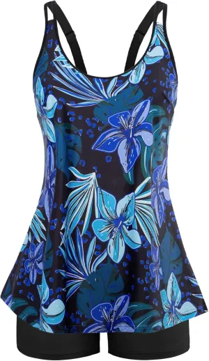 Arolina Tankini Swimsuits for Women Tummy Control Two Piece Bathing Suits Flowy Swim Tops with Boy Shorts