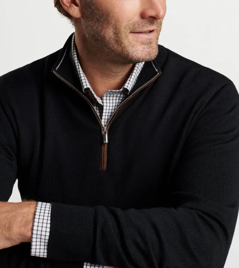 Autumn Crest Suede Trim 1/4 Zip Pullover Blk