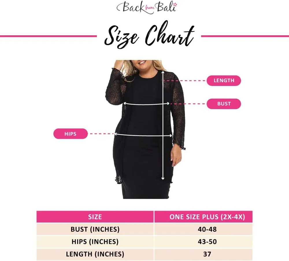 Back From Bali Womens Plus Size Sheer Long Cardigan Lightweight Open Front Shrug Lite Knit Sweater 2X 3X 4X