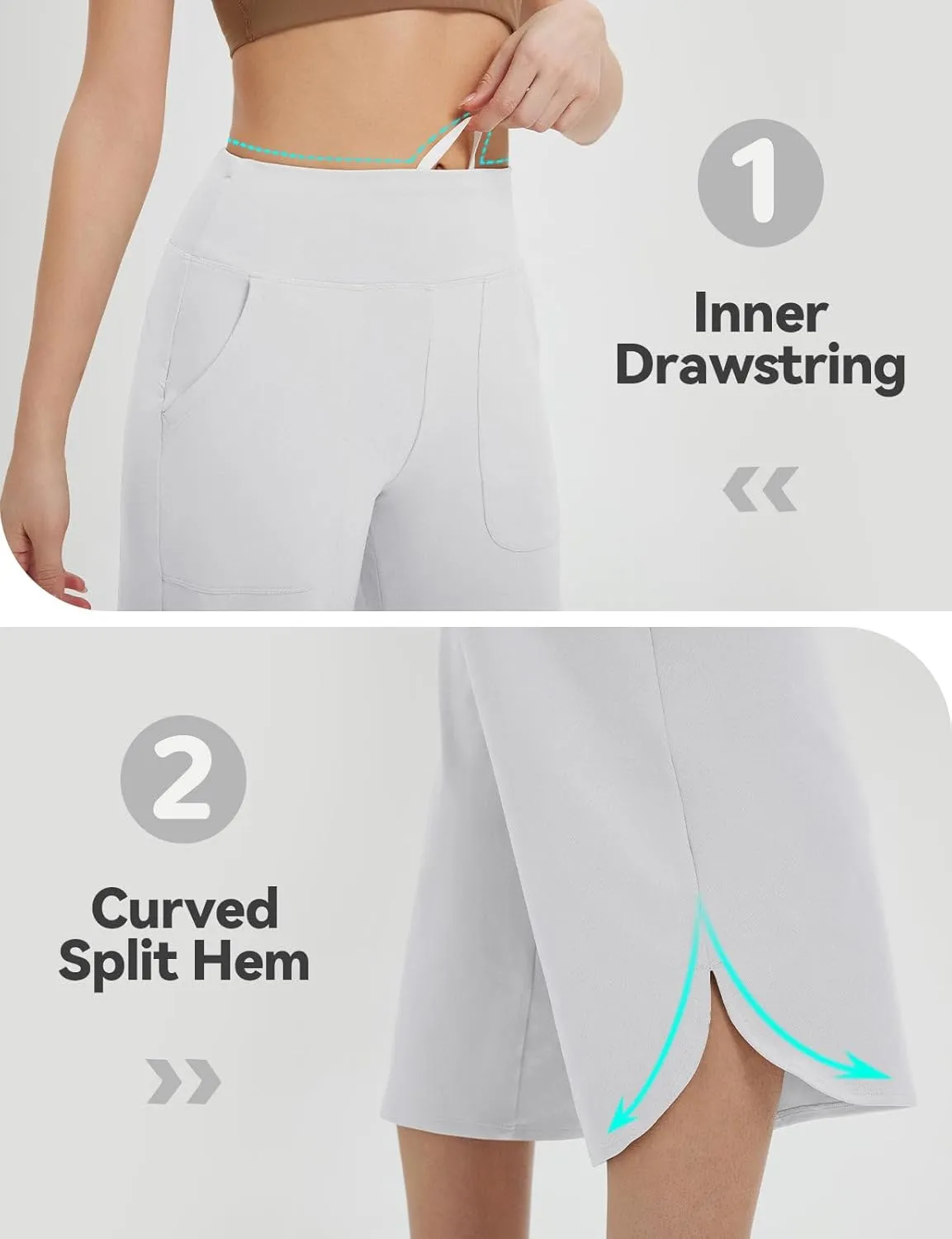baleaf Capris Pants for Women Yoga Capri Leggings with Pockets Loose High Waist Crop Workout Pants Wide Leg Casual Summer