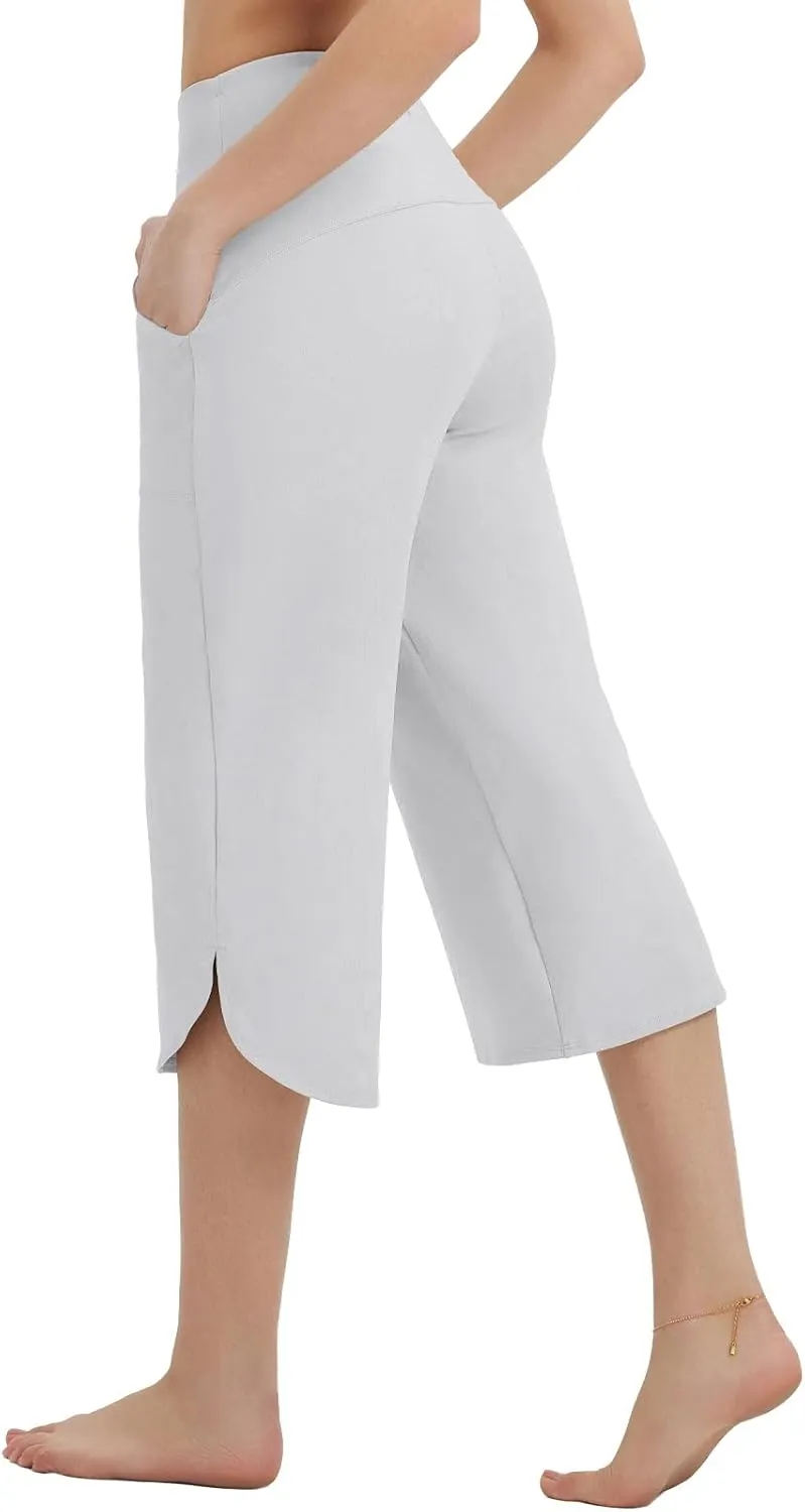 baleaf Capris Pants for Women Yoga Capri Leggings with Pockets Loose High Waist Crop Workout Pants Wide Leg Casual Summer
