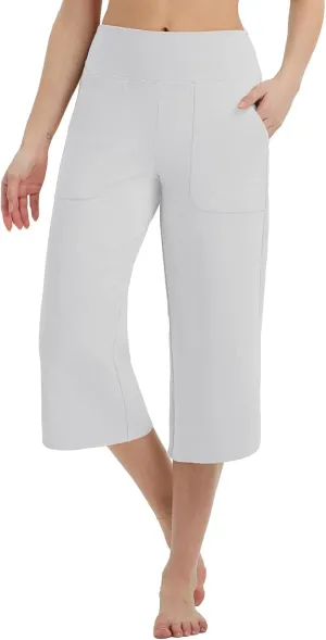baleaf Capris Pants for Women Yoga Capri Leggings with Pockets Loose High Waist Crop Workout Pants Wide Leg Casual Summer