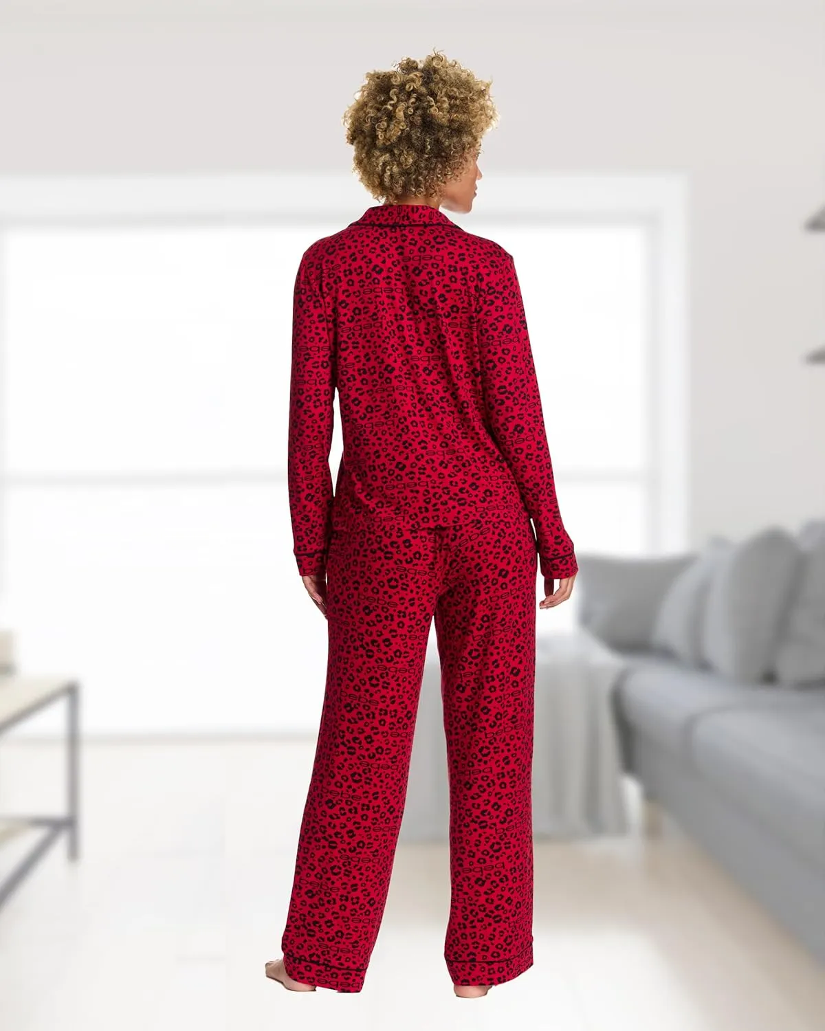 bebe Womens Pajama Sets - PJ Set for Women - Long Sleeve Button Down Shirt and Pamaja Pants Lounge Sleepwear Set