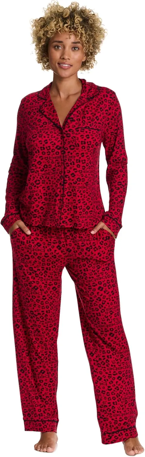bebe Womens Pajama Sets - PJ Set for Women - Long Sleeve Button Down Shirt and Pamaja Pants Lounge Sleepwear Set