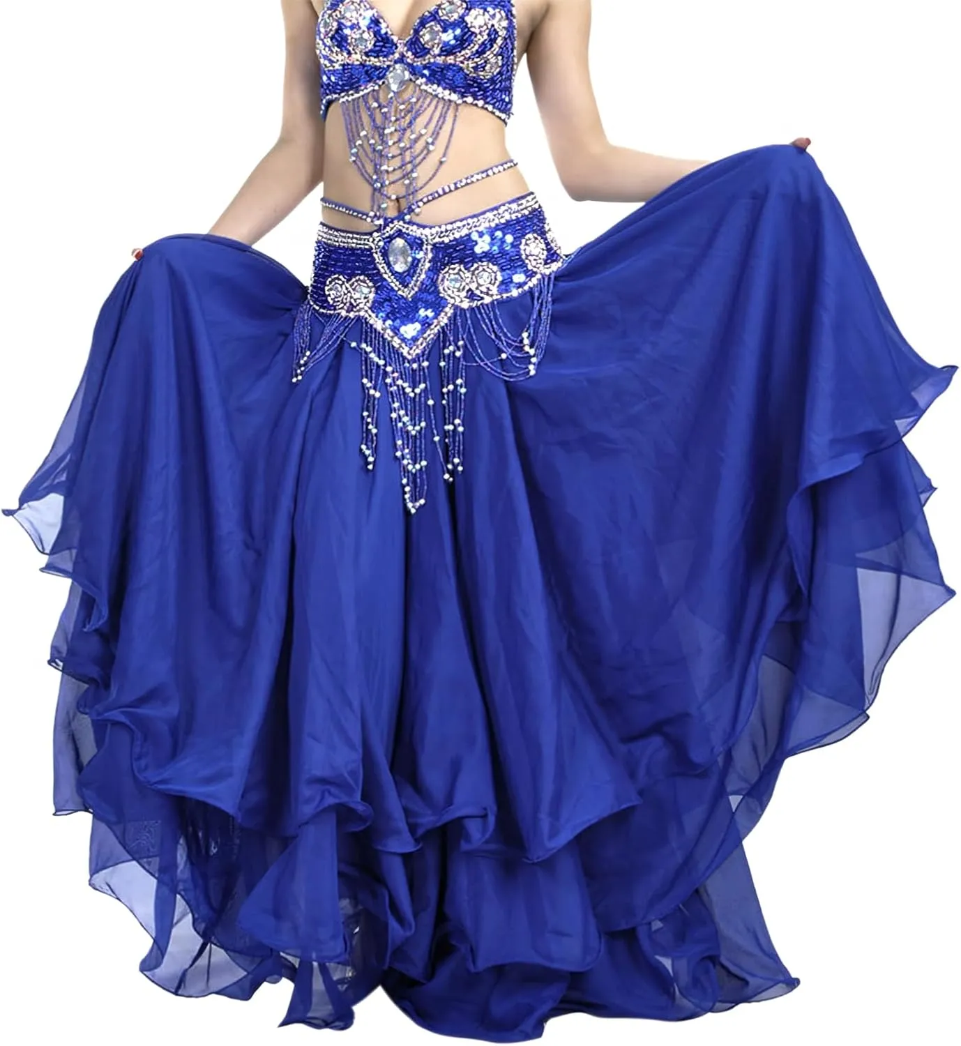 Belly Dance Skirt Halloween Tribal Chiffon Tiered Maxi Full Skirt 37.8 Inch Length