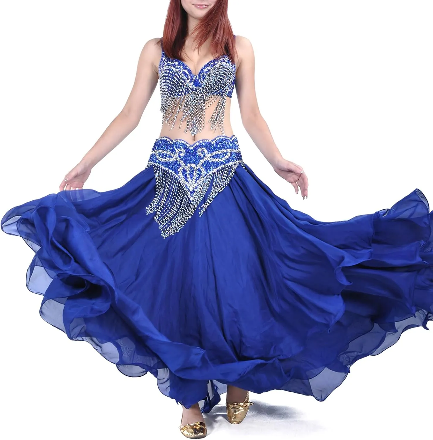 Belly Dance Skirt Halloween Tribal Chiffon Tiered Maxi Full Skirt 37.8 Inch Length