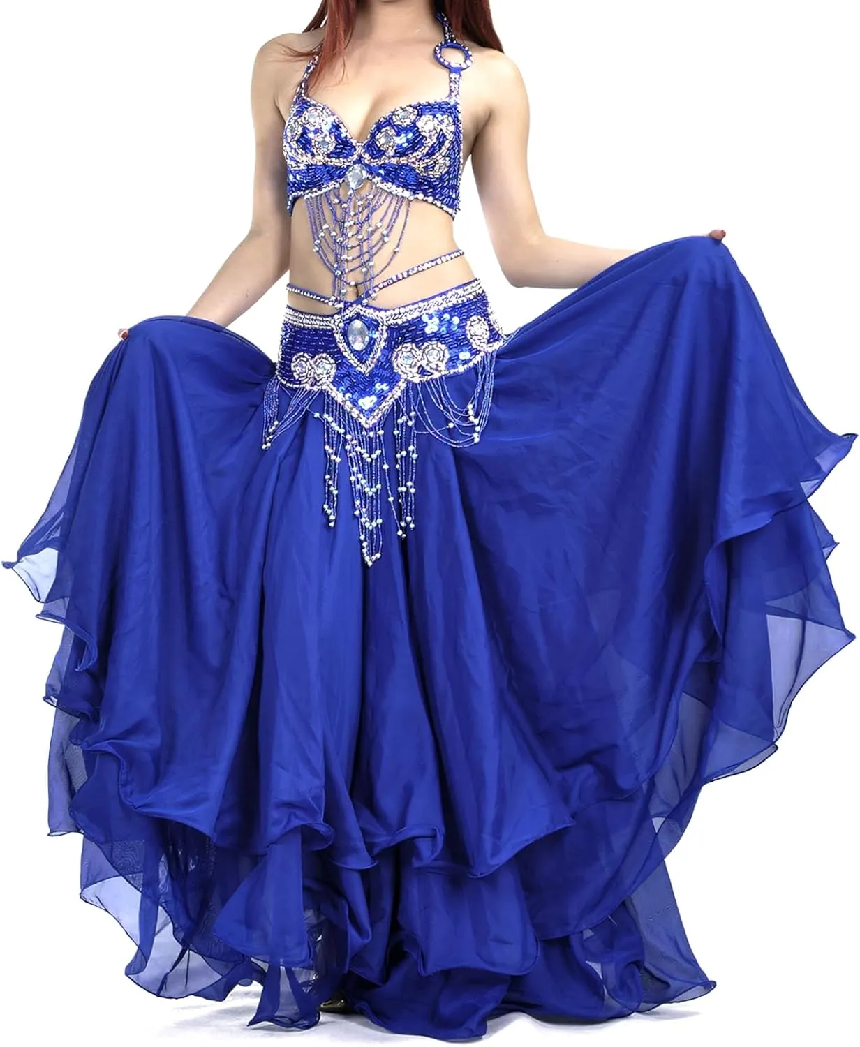 Belly Dance Skirt Halloween Tribal Chiffon Tiered Maxi Full Skirt 37.8 Inch Length