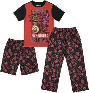Bioworld Five Nights at Freddy's Youth Sleepwear Set Tee Shirt, Sleep Shorts, Sleep Pants