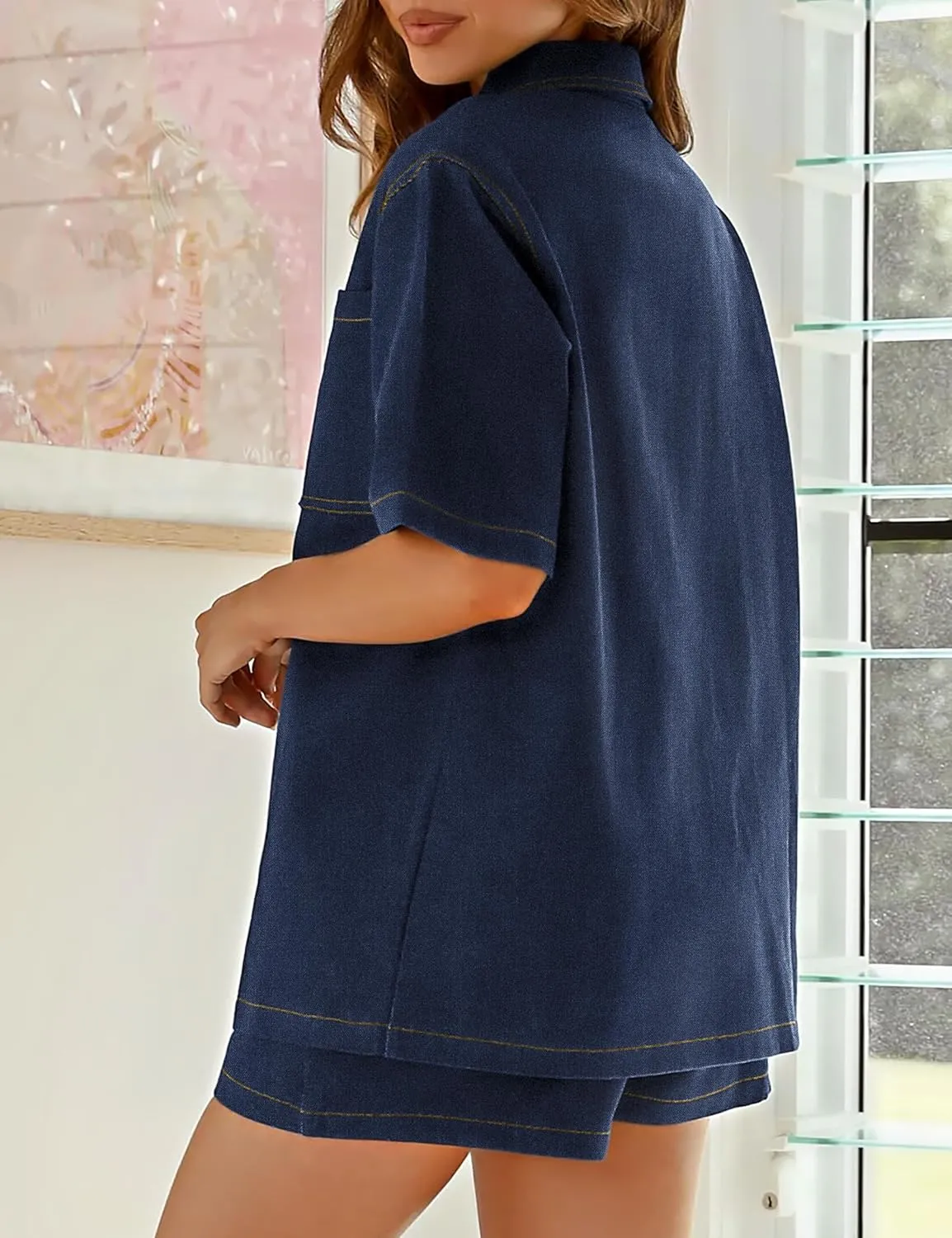 BISUAL Womens Denim Set Casual Short Sleeve Denim Top and jeans Shorts Lounge Sets Summer Two Piece Sets For Women Outfits