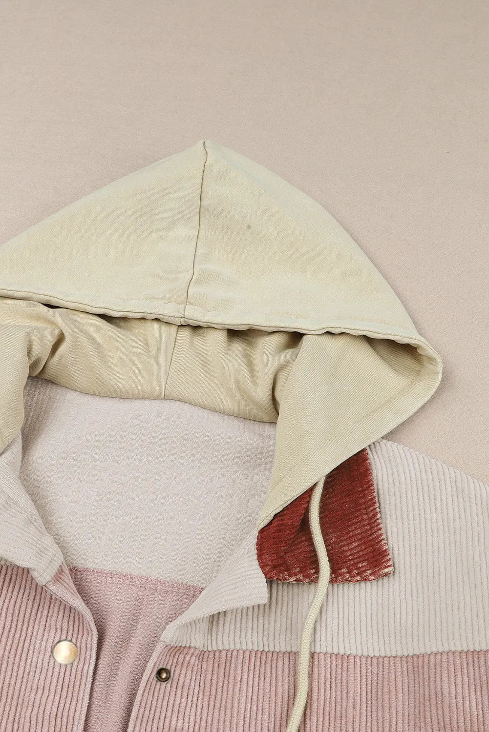Brown Color Block Button Down Hooded Jacket